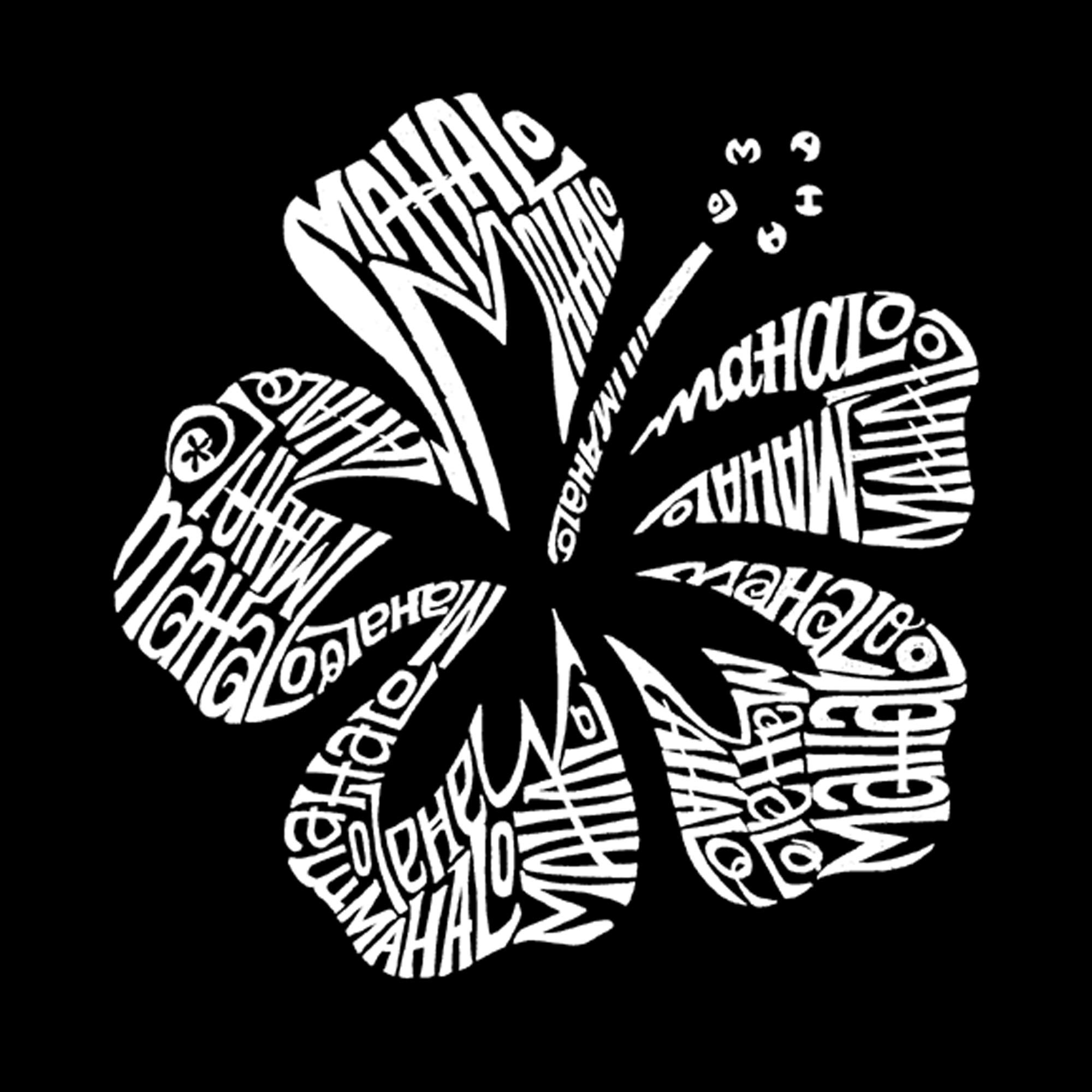LA POP ART Women's Premium Blend Word Art T-Shirt - Mahalo Hawaiian Style Graphic Tee | Soft Cotton Comfort Fit Casual Top for Beach Vacation, Summer Outfits & Aloha Spirit Fashion