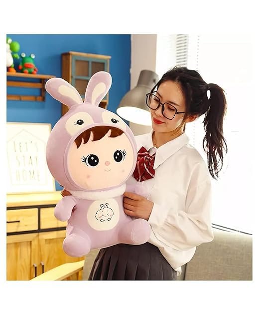 Super Soft Plush Rabbit-Ear Teddy Bear Doll - Cute Stuffed Animal Toy & Comfort Pillow for Kids, Girls & Adults (35cm, Pink) - Perfect for Gifts, Bedtime Cuddling & Nursery Decor