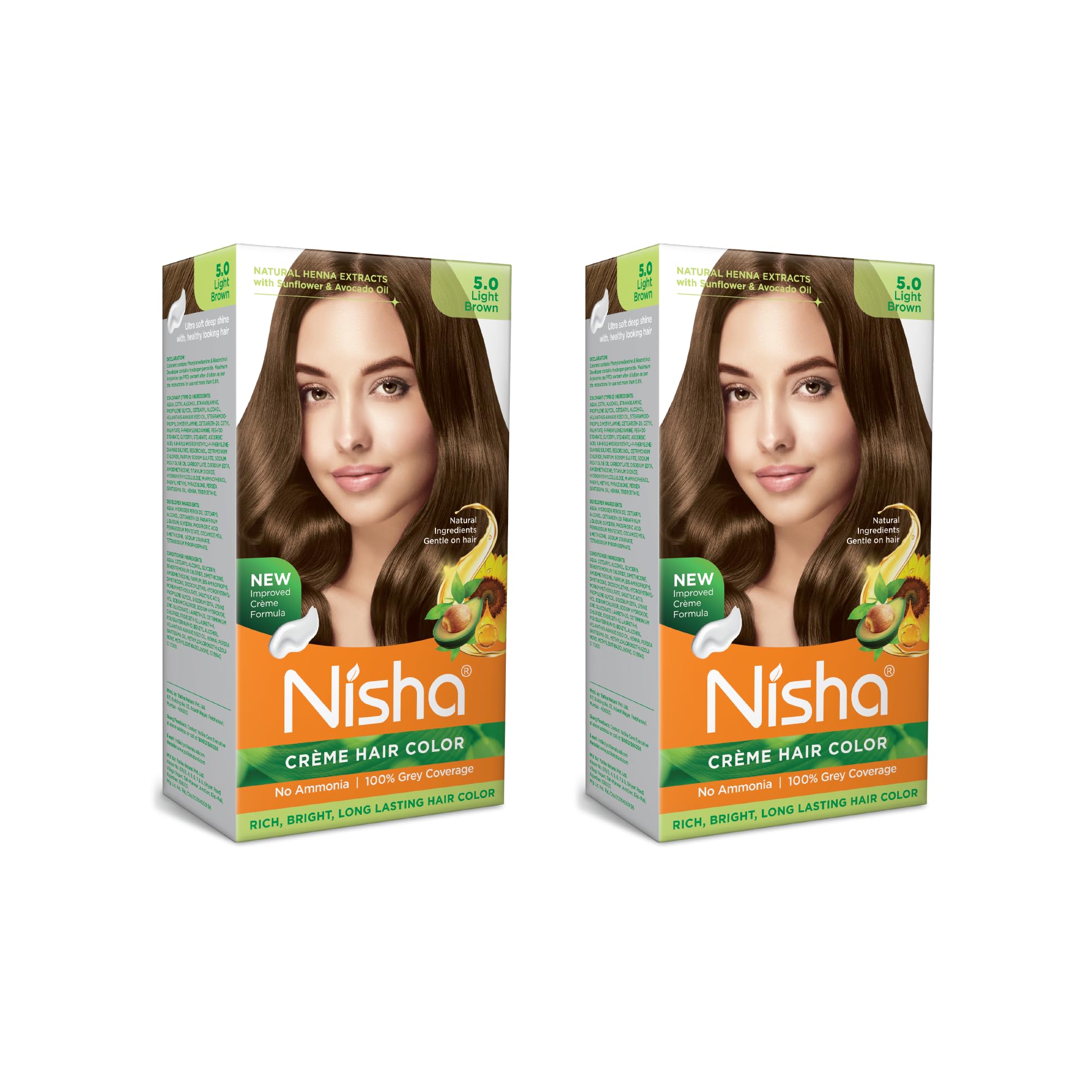 Nisha Creme Hair Color (Pack of 2) - Light Brown Permanent Hair Dye for Women & Men - Ammonia-Free & Nourishing Formula - Perfect for At-Home Hair Coloring & Touch-Ups