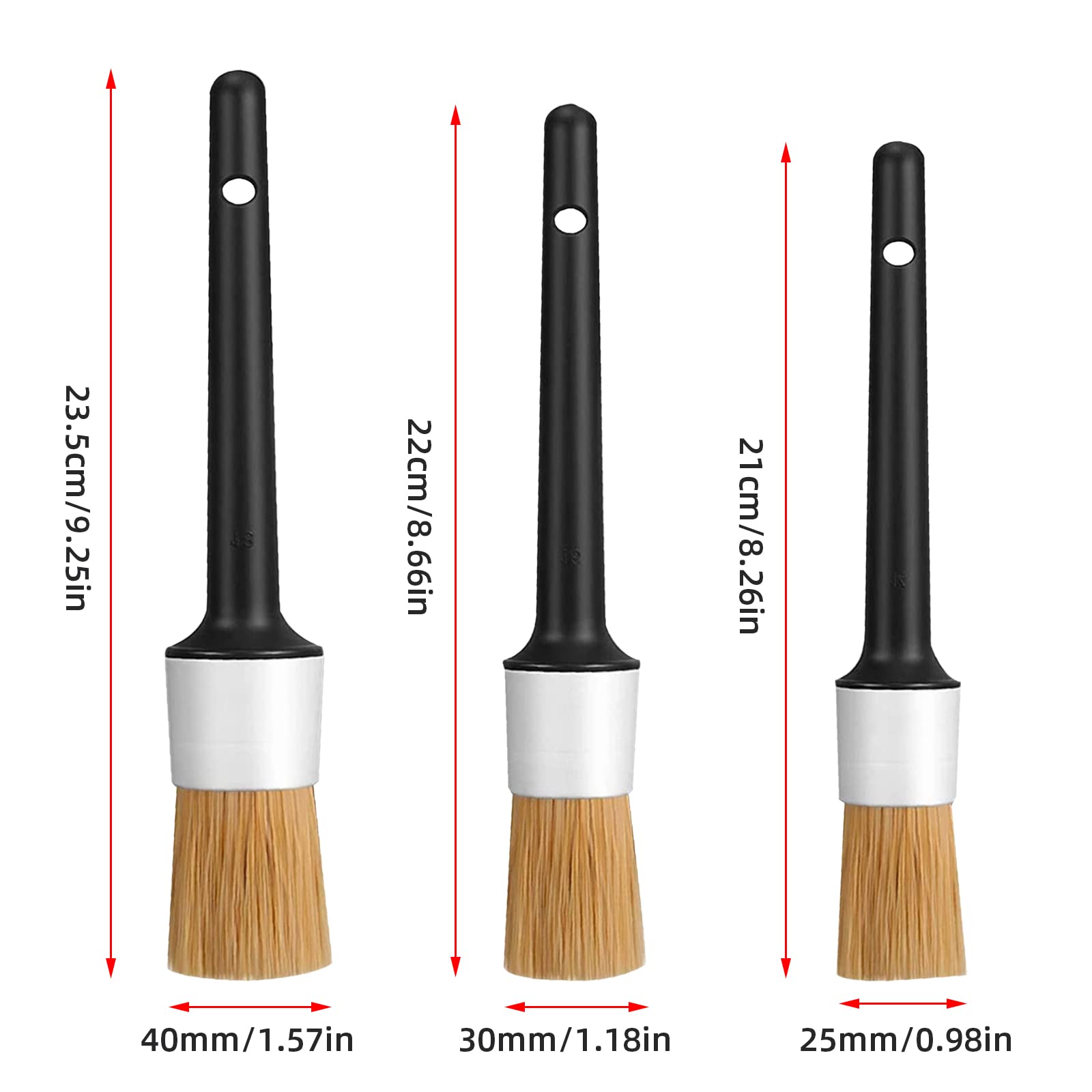 Kingsea Premium Boar Hair Car Detailing Brushes - Ultra Soft 3-Piece Interior & Exterior Cleaning Kit for Wheels, Rims, Emblems, Engine & Air Vents | Perfect for Auto Detailing, Car Wash & Vehicle Maintenance