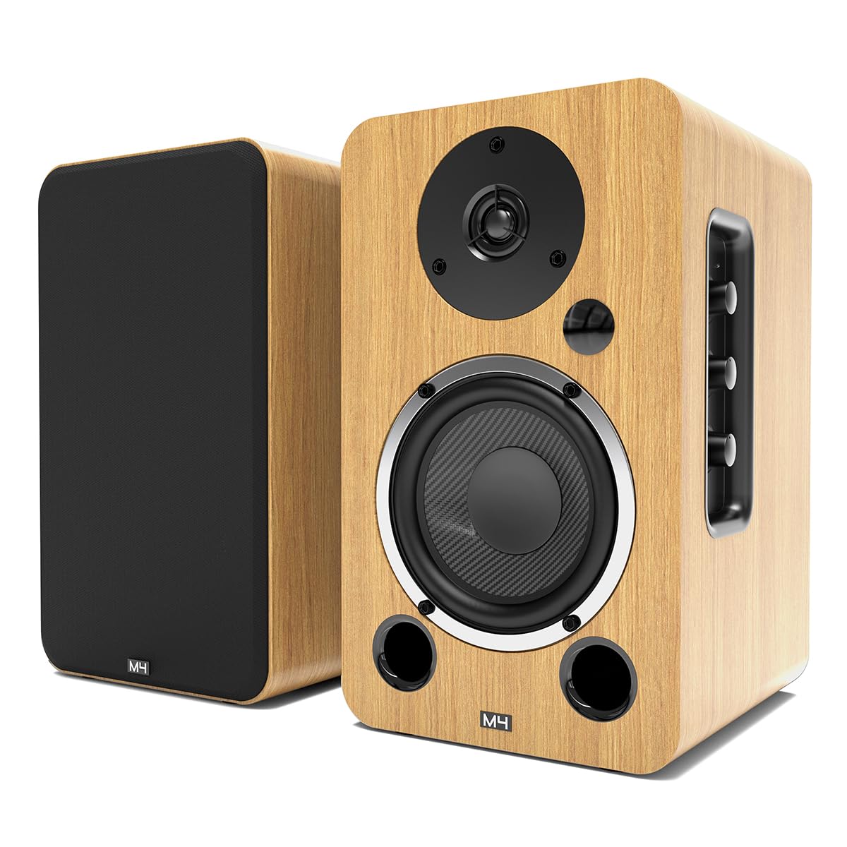 AZATOM Equinox 2 M4 Powered Bookshelf HiFi Speakers - 2.0 Active Bluetooth/Wired Wooden Enclosure (80W, Oak) - Perfect for Music, Home Theater, Gaming, Vinyl Records, PC & Laptop Audio - Ideal for Living Rooms, Home Offices & Entertainment Spaces
