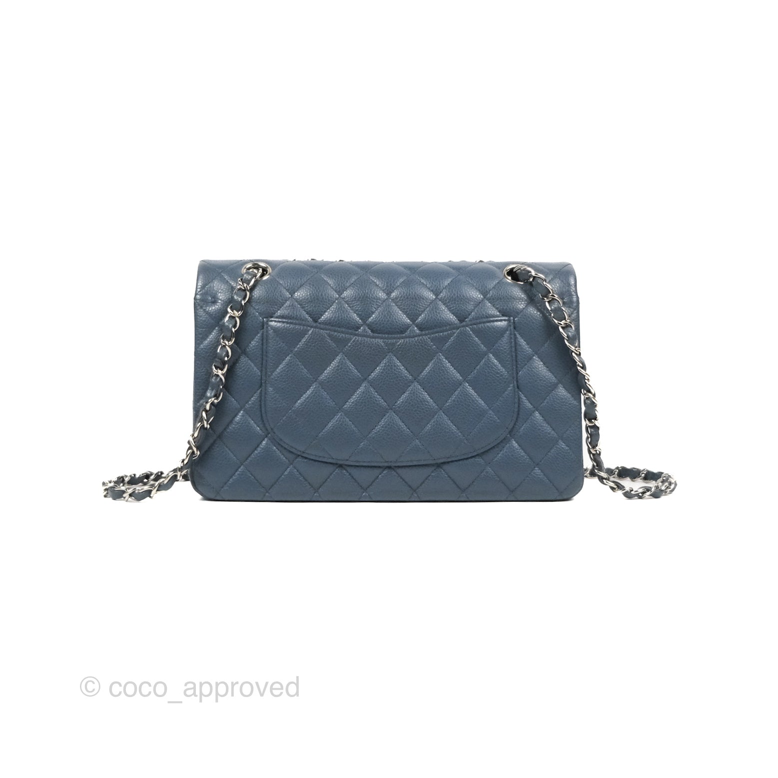 Chanel Classic Double Flap Quilted Medium/Large Handbag in Blue Caviar Leather with Silver Hardware - Perfect for Work, Evening Events & Luxury Fashion Accessories