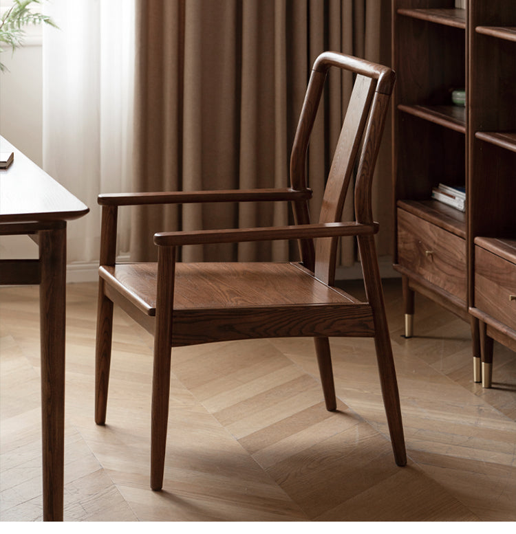 Premium Black Walnut & Ash Solid Wood Dining Armchair with Backrest - Elegant & Durable for Home, Restaurant, and Office Use