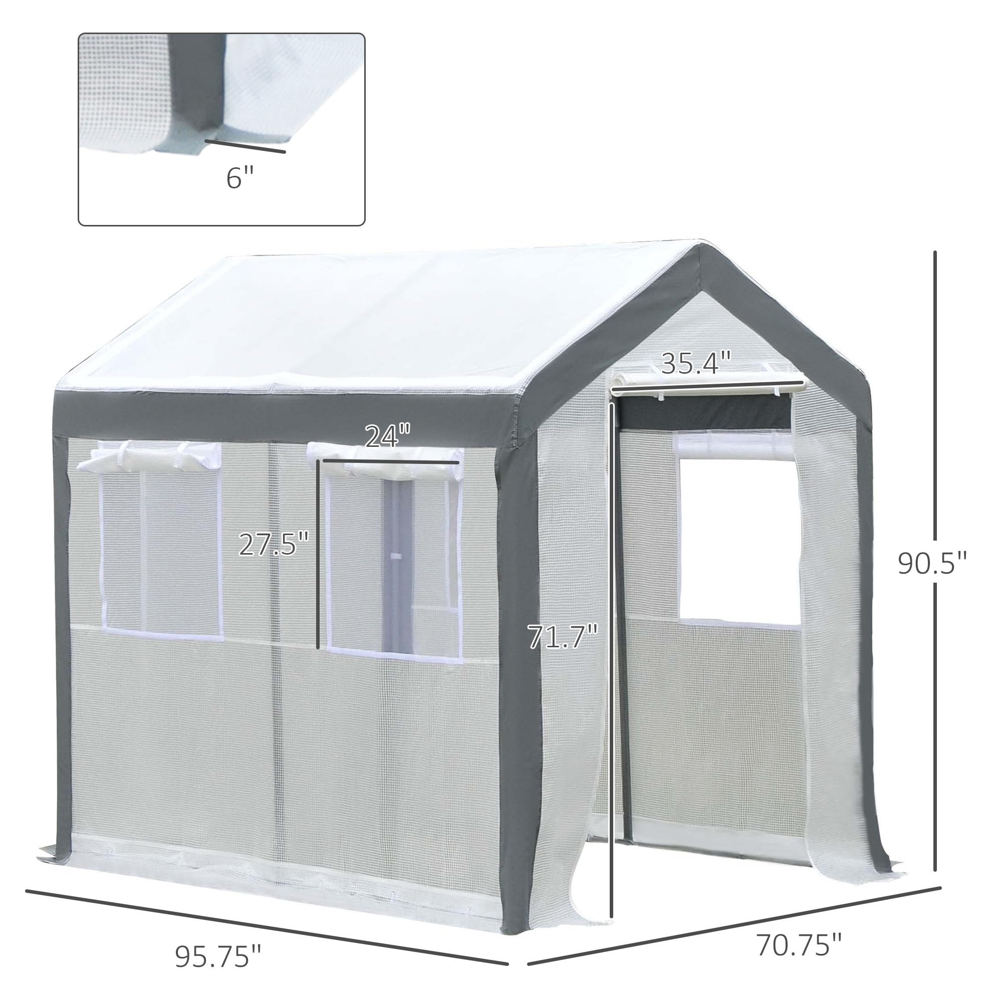 Outsunny 8' x 6' x 7' Walk-in Greenhouse for Plants | Outdoor Garden Greenhouse with 4 Roll-up Windows & 2 Zippered Doors | Weatherproof Cover for Year-Round Gardening | Perfect for Seed Starting, Plant Protection & Backyard Gardening