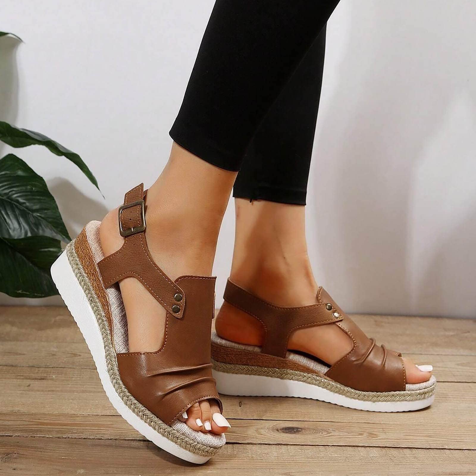TUQIDEWU Women's Arch Support Sandals 2024 - Comfortable Dressy Platform Sandals with Ankle Strap, Breathable Open Toe Summer Sandals for Walking, Travel & Casual Outfits