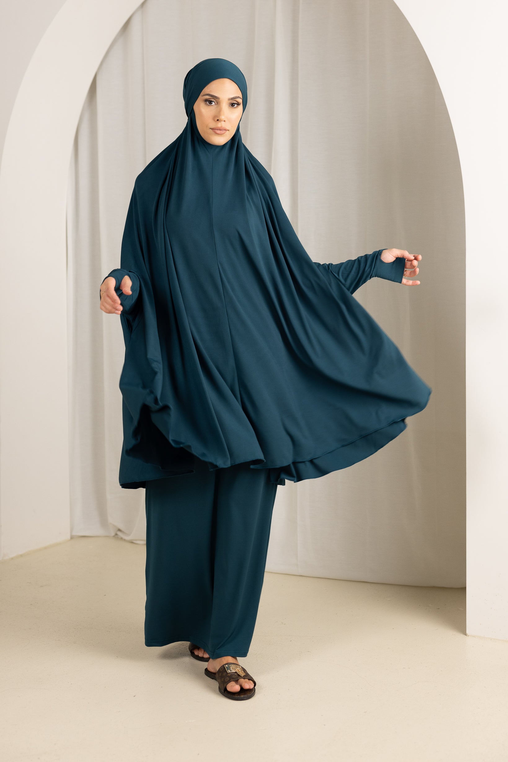 Modest Tie Back Jilbab Prayer Set with Sleeves - Dark Shades for Women | Perfect for Islamic Prayer, Mosque Visits & Everyday Modest Wear