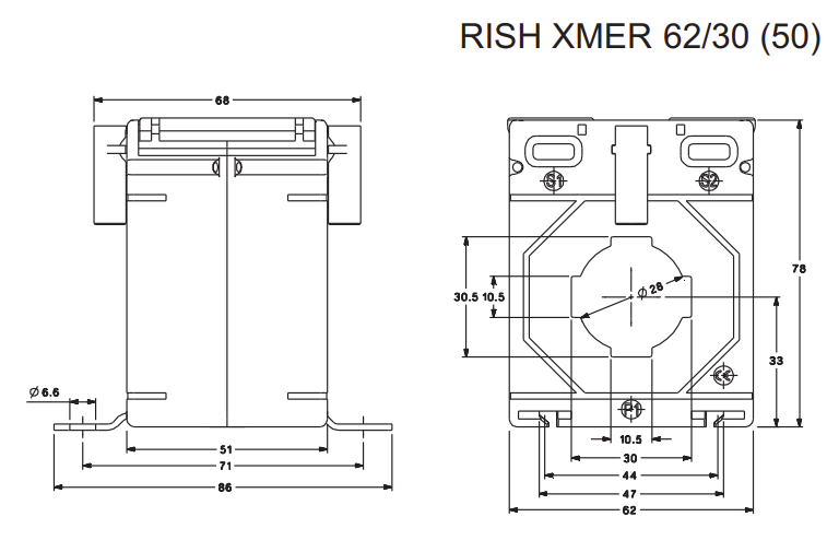 200/5A Class 0.5 Current Transformer - 10VA 62/30 (50) - 28mm Aperture or 10x30mm Busbar - High Accuracy CT for Electrical Panels, Energy Meters & Power Monitoring Systems