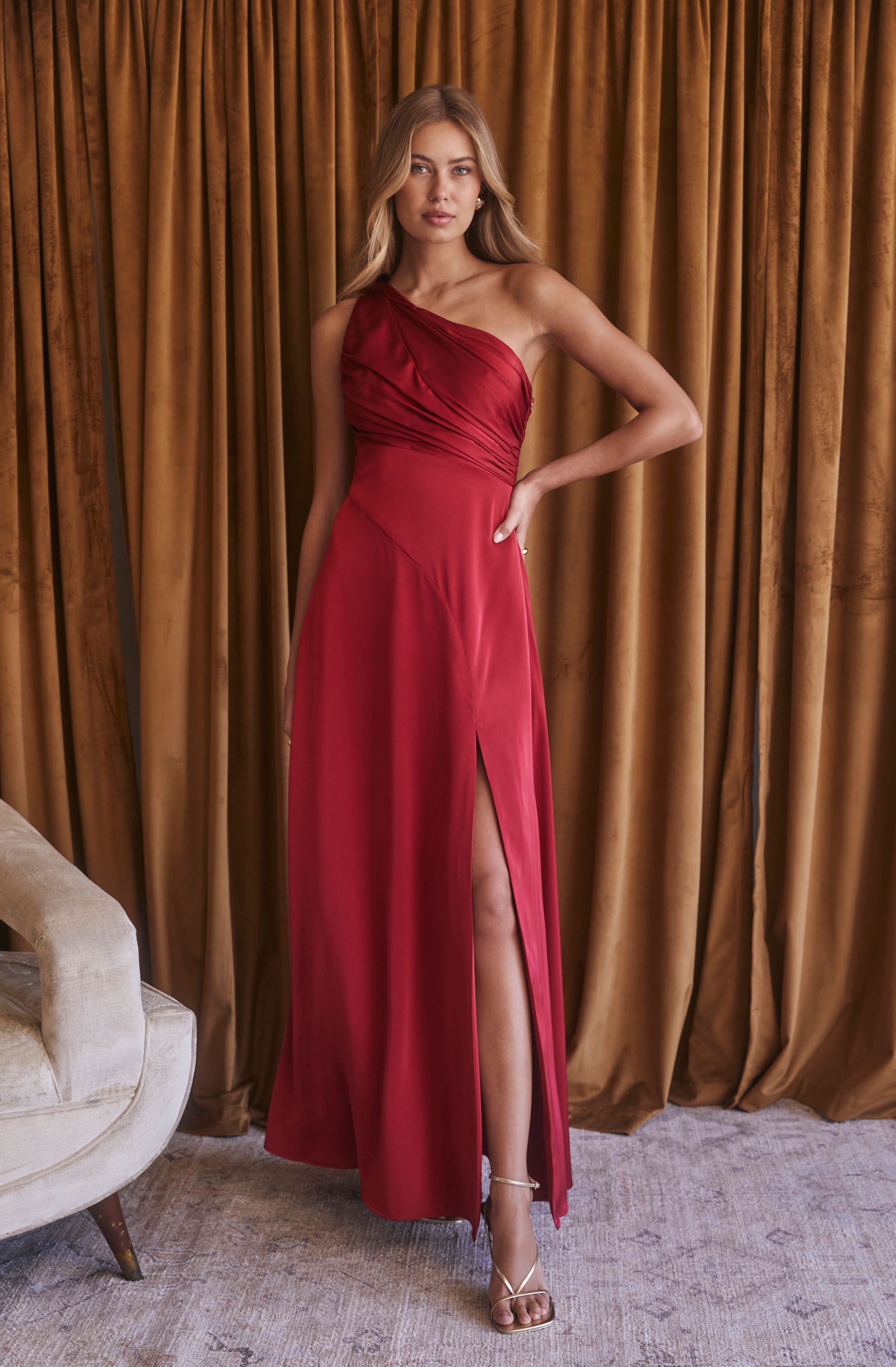 Elegant Atoila One Shoulder Satin Maxi Dress for Women - Formal Evening Gown, Prom, Wedding Guest & Special Occasions