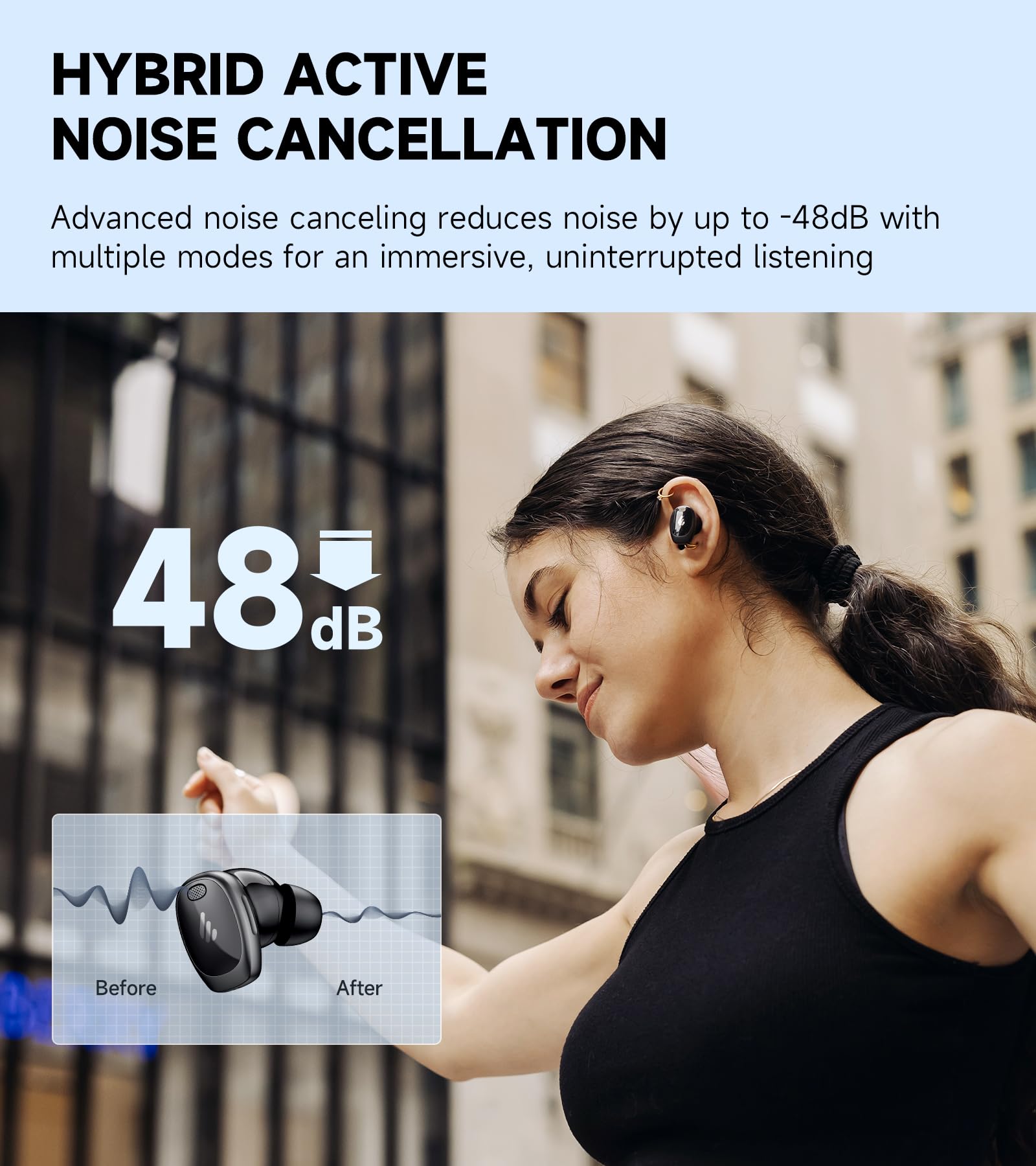 Edifier NeoDots True Wireless Earbuds with Hybrid ANC (48dB Noise Cancelling), Hi-Res Audio & LDAC, Wireless Charging, 6-Mic ENC, 56H Battery Life, Bluetooth 5.4 - Black | Perfect for Travel, Workouts & Commuting