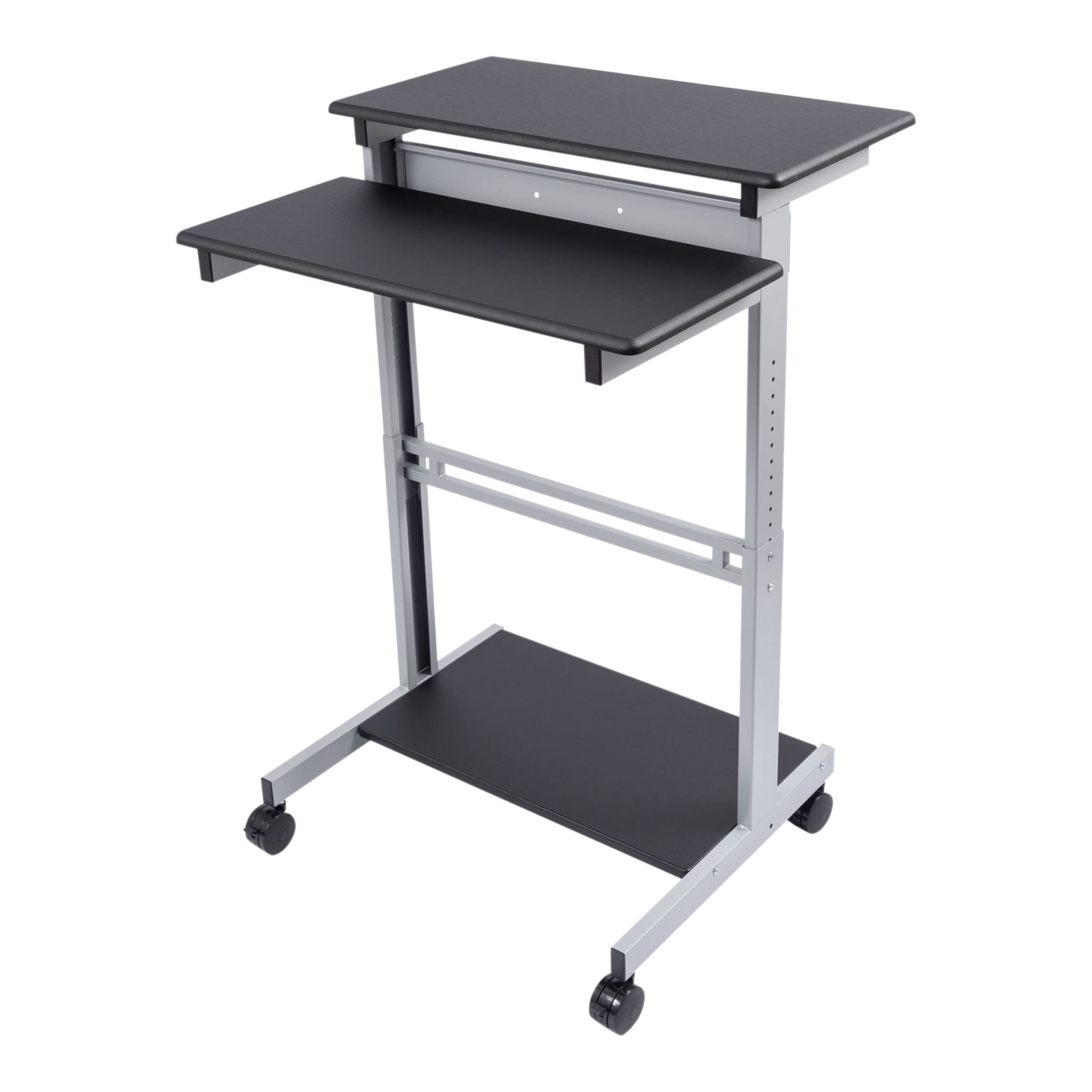 Adjustable Height Rolling Standing Desk with Two-Tier Workstation - Silver Frame & Black Top (32