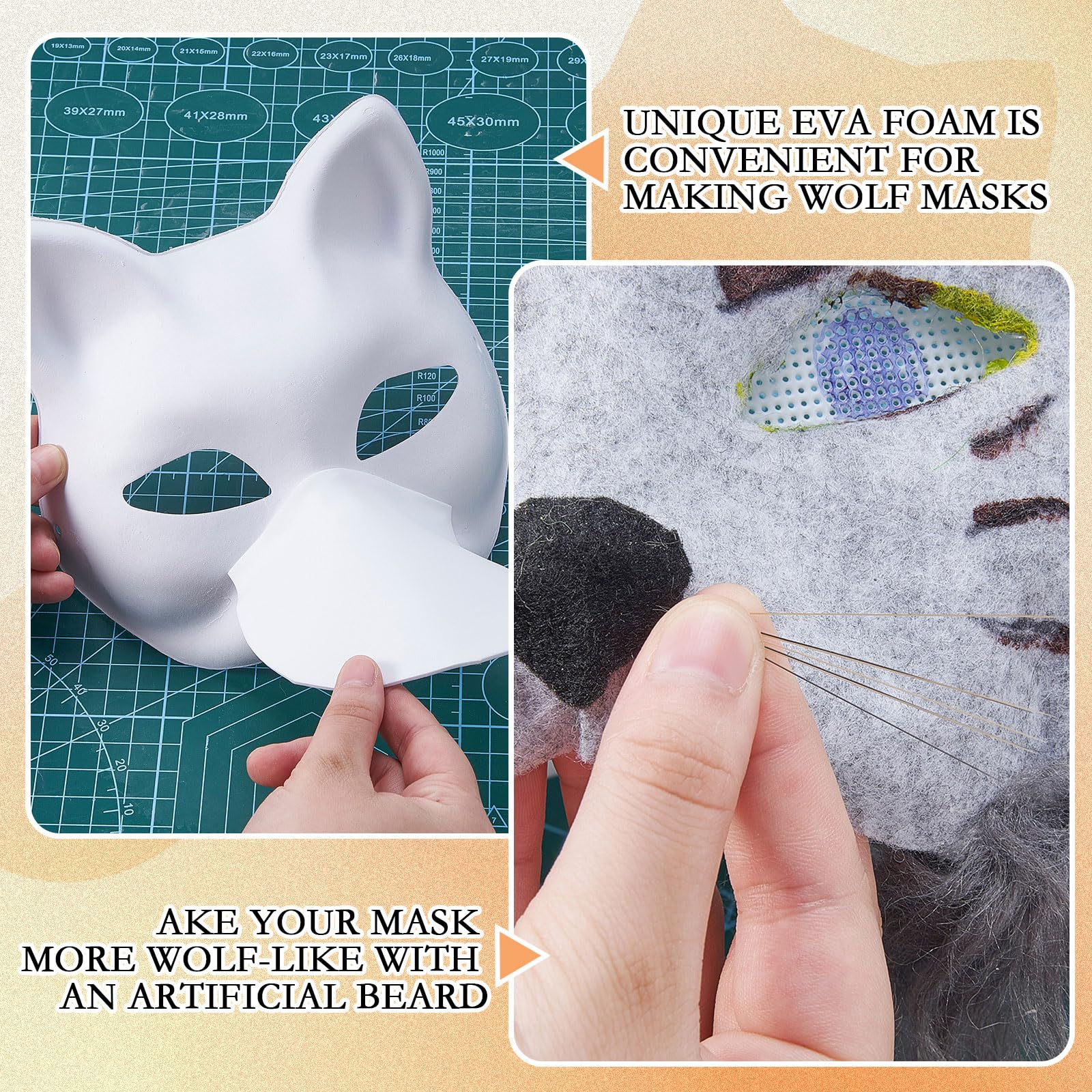 18 Pcs DIY Therian Wolf Costume Mask Kit - Blank Faux Fur Fabric, Felt & Mesh Sheets for Halloween Cosplay, Costume Parties & Role-Playing