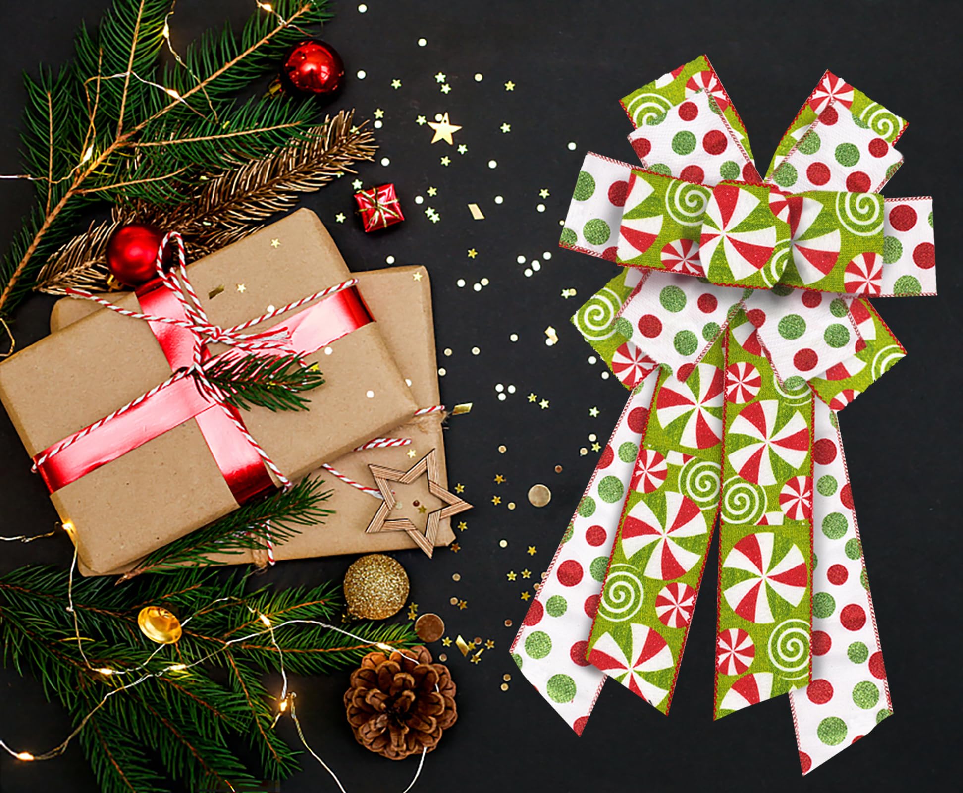Festive Christmas Bows for Wreaths - Red Green Glitter Decor for Doors & Trees
