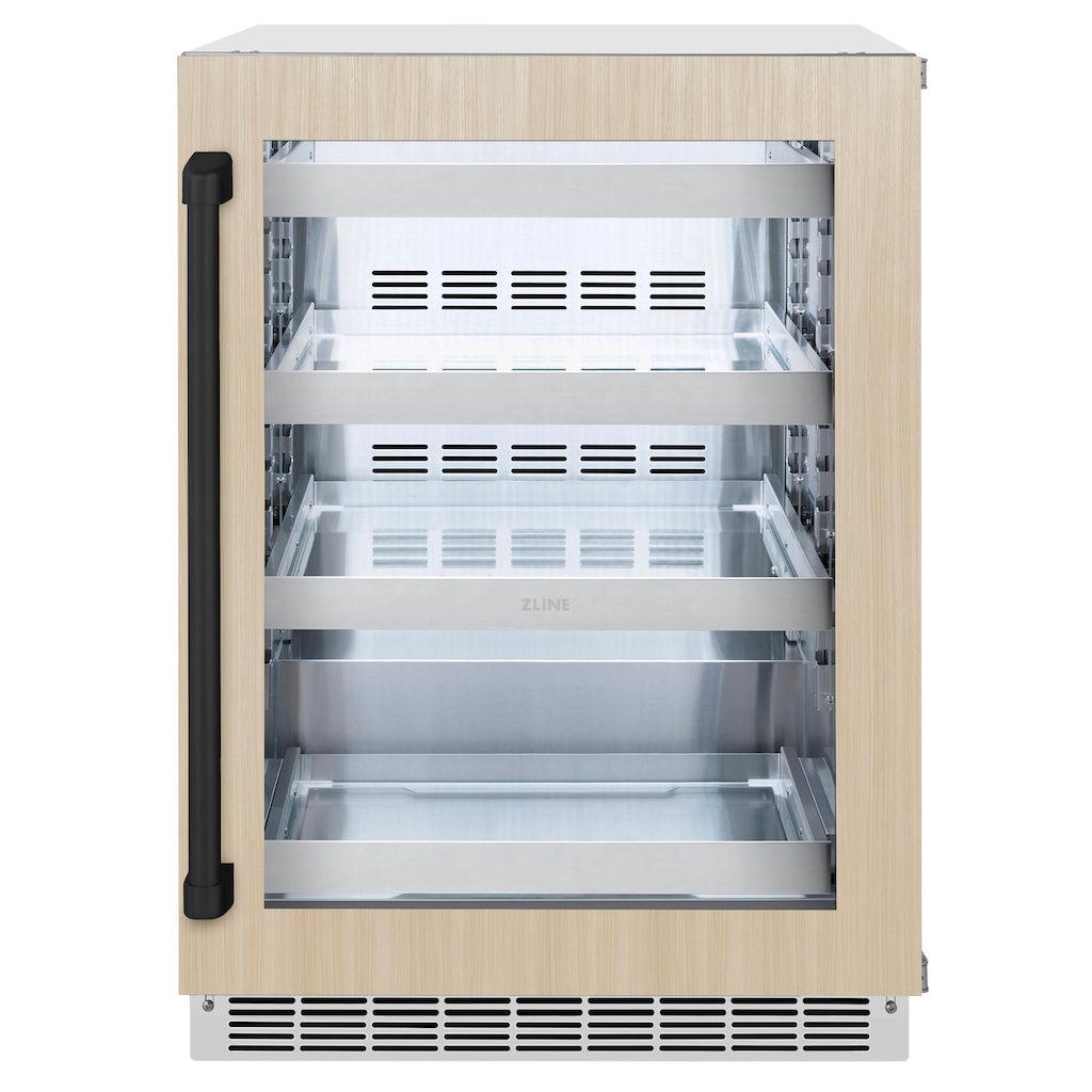 ZLINE Autograph Edition 24 Inch Built-In Beverage Refrigerator - Panel Ready Glass Door with Matte Black Handle - Perfect for Home Bar, Kitchen, or Office - Energy Efficient Mini Fridge for Drinks and Snacks (Model RBSPOZ 24 MB)