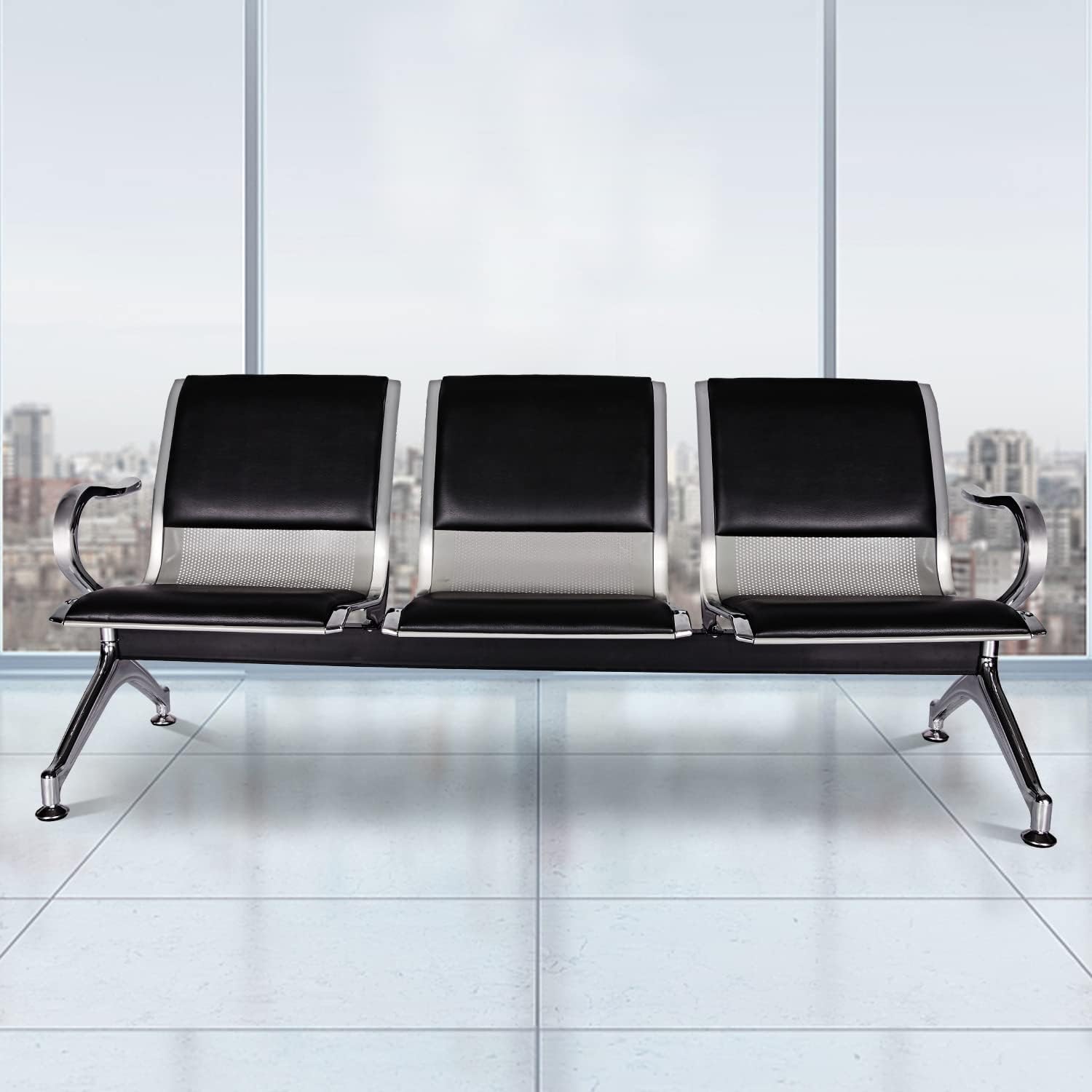 kinbor PU Leather Waiting Bench - Comfortable Seating for Barbershops, Salons, Lobbies - Perfect for Airport, Bank, Hospital Waiting Areas - Durable & Stylish Reception Chairs