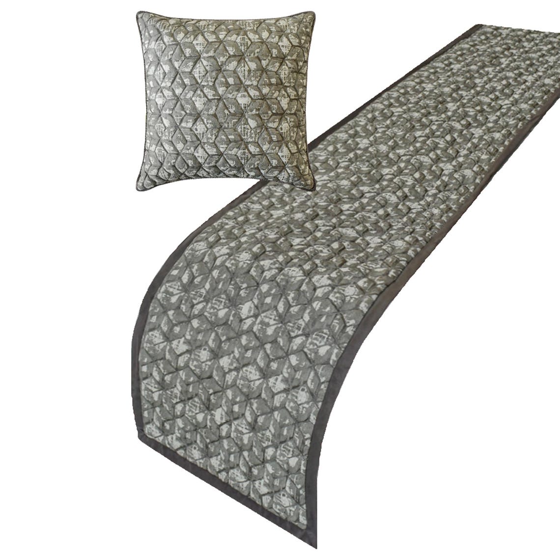 Atria Jacquard Gray Decorative Bed Runner and Pillow Cover Set - Luxury Bedding Accent for Master Bedroom, Guest Room & Home Decor