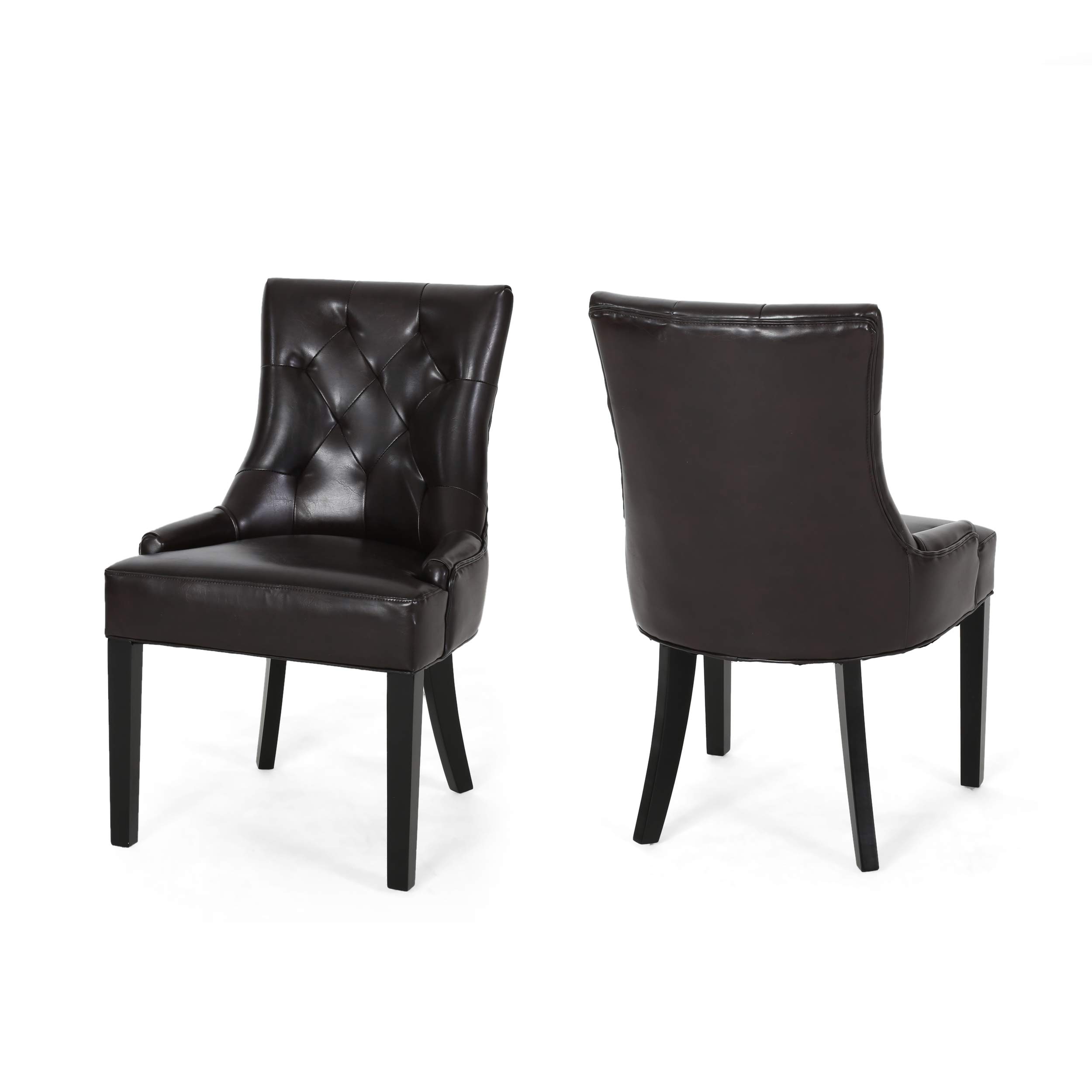 Christopher Knight Home Hayden Tufted Brown Leather Dining Chairs Set of 2 - Premium Brown Leather Upholstered Dining Room Chairs for Kitchen, Dining Table, and Home Decor