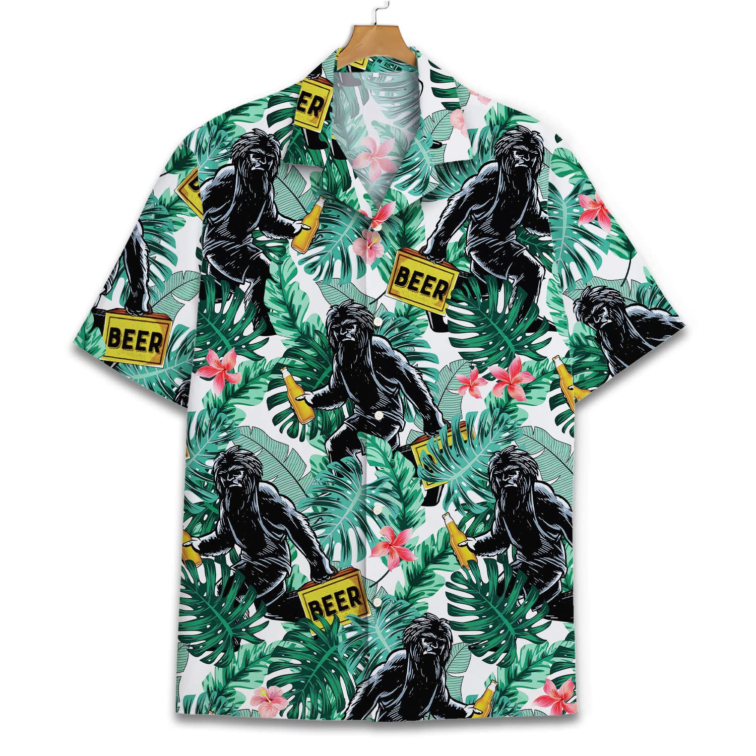 Bigfoot Tropical Flower Hawaiian Shirt for Men & Women - Breathable Short Sleeve Aloha Shirt - Perfect for Beach Parties, Summer Vacations & Casual Outings