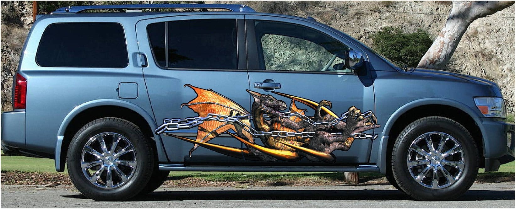 Chained Dragon Large Side Decals for Semi Trucks & Trailers - Durable Vinyl Stickers for Truck Customization & Road Warrior Aesthetics