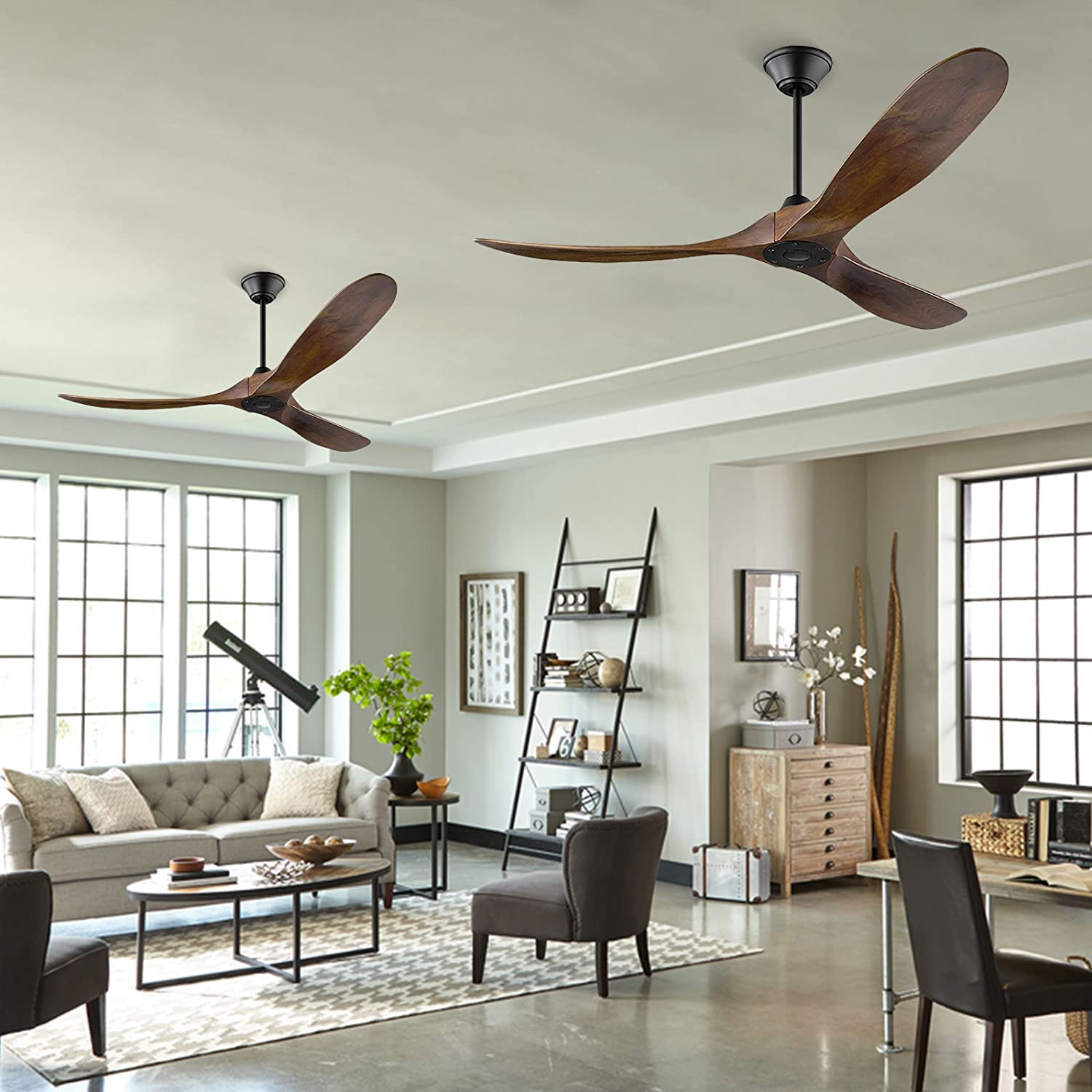 60 Inch Outdoor Ceiling Fan No Light - 3 Blade Solid Wood Modern Farmhouse Ceiling Fan with Remote Control - Ideal for Patio, Porch, Exterior & High/Low Sloped Ceilings