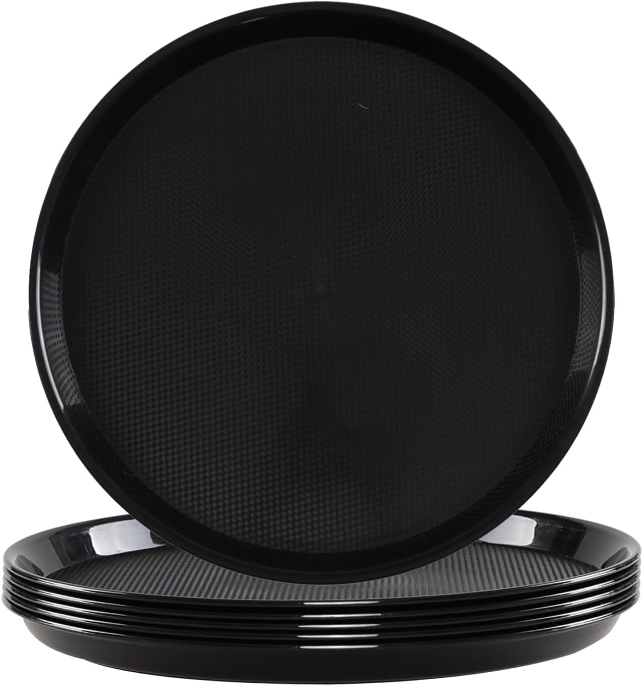 InnMart 16 Inch Round Plastic Fast Food Serving Trays - Pack of 8 | Durable Cafeteria Tray Platters for Restaurants, School Lunch, Buffet & Catering Events | BPA-Free & Dishwasher Safe