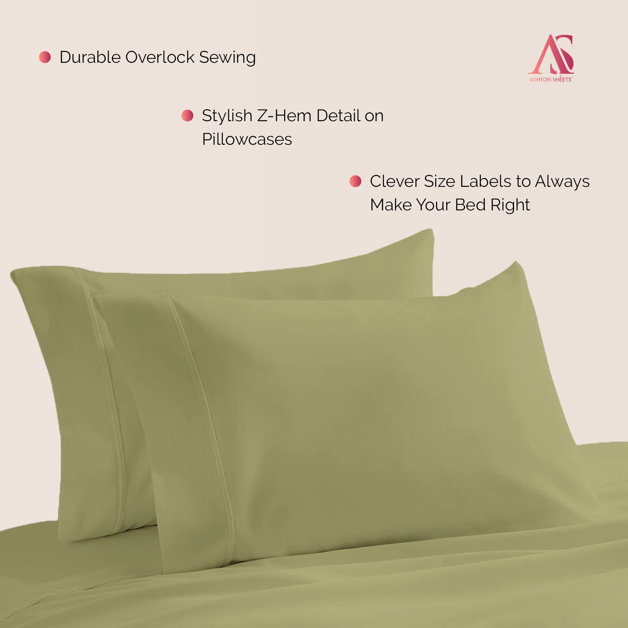 Luxury Egyptian Cotton Pillowcases Set of 2 - 1000 Thread Count Sateen Weave Cooling Standard/Queen Size Pillow Covers - Sage Green for Bedroom Comfort & Hot Sleepers