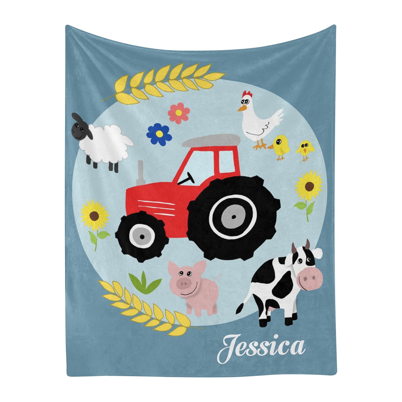 Personalized Farm Animal Tractor Fleece Blanket - Custom Name Super Soft 50x60 Inch Throw - Cozy Gift for Men, Women, Couples | Perfect for Weddings, Anniversaries & Farmhouse Decor