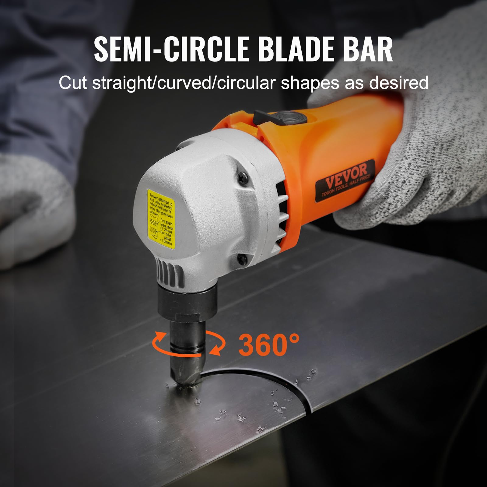 VEVOR 550W Electric Sheet Metal Nibbler - 2200 RPM High Speed Cutter with 360° Rotation for Stainless Steel, Aluminum, Plastic & Wood | Perfect for Straight, Curved & Circular Cuts in DIY Projects, Metal Fabrication & Home Renovations
