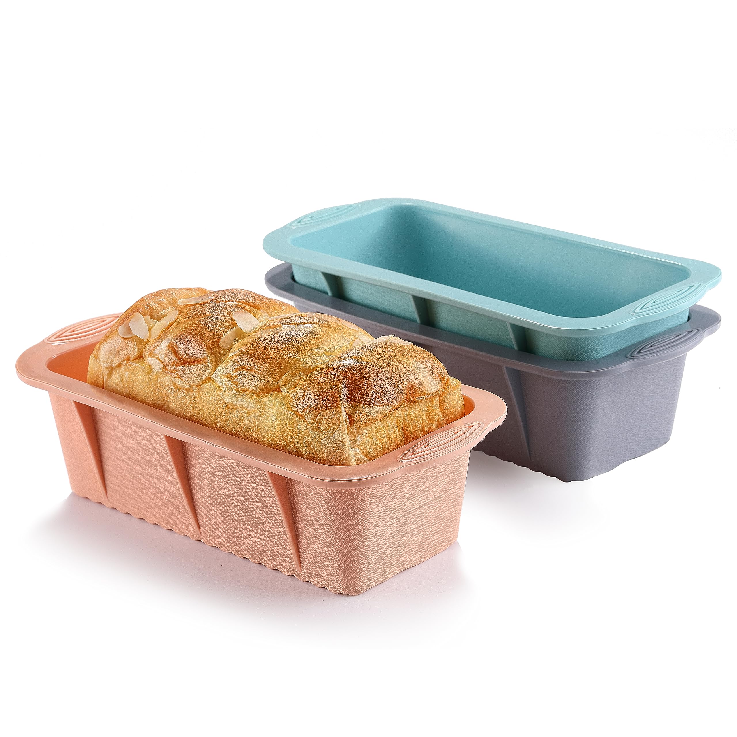 3PCS Silicone Bread Loaf Pan Set - Non-Stick Baking Pans for Homemade Bread, Cakes & Brownies - Easy Release & Dishwasher Safe - Nesting Design (3 Colors) - Perfect for Kitchen, Holiday Baking & Gift Giving