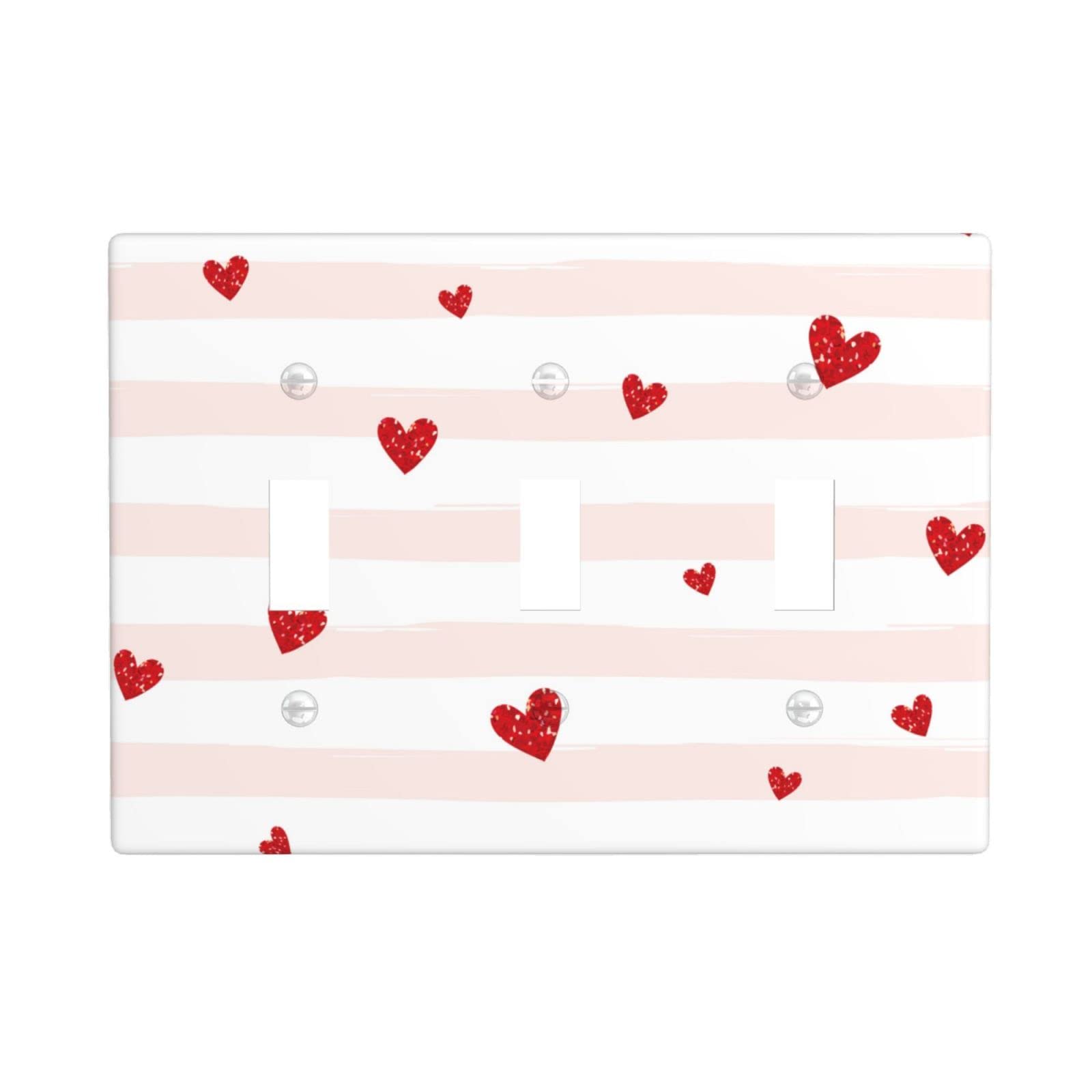 Retro Heart Light Switch Cover - Decorative Red Heart Triple Toggle Wall Plate for Home Decor | Bedroom, Living Room, Nursery Wall Switch Plate