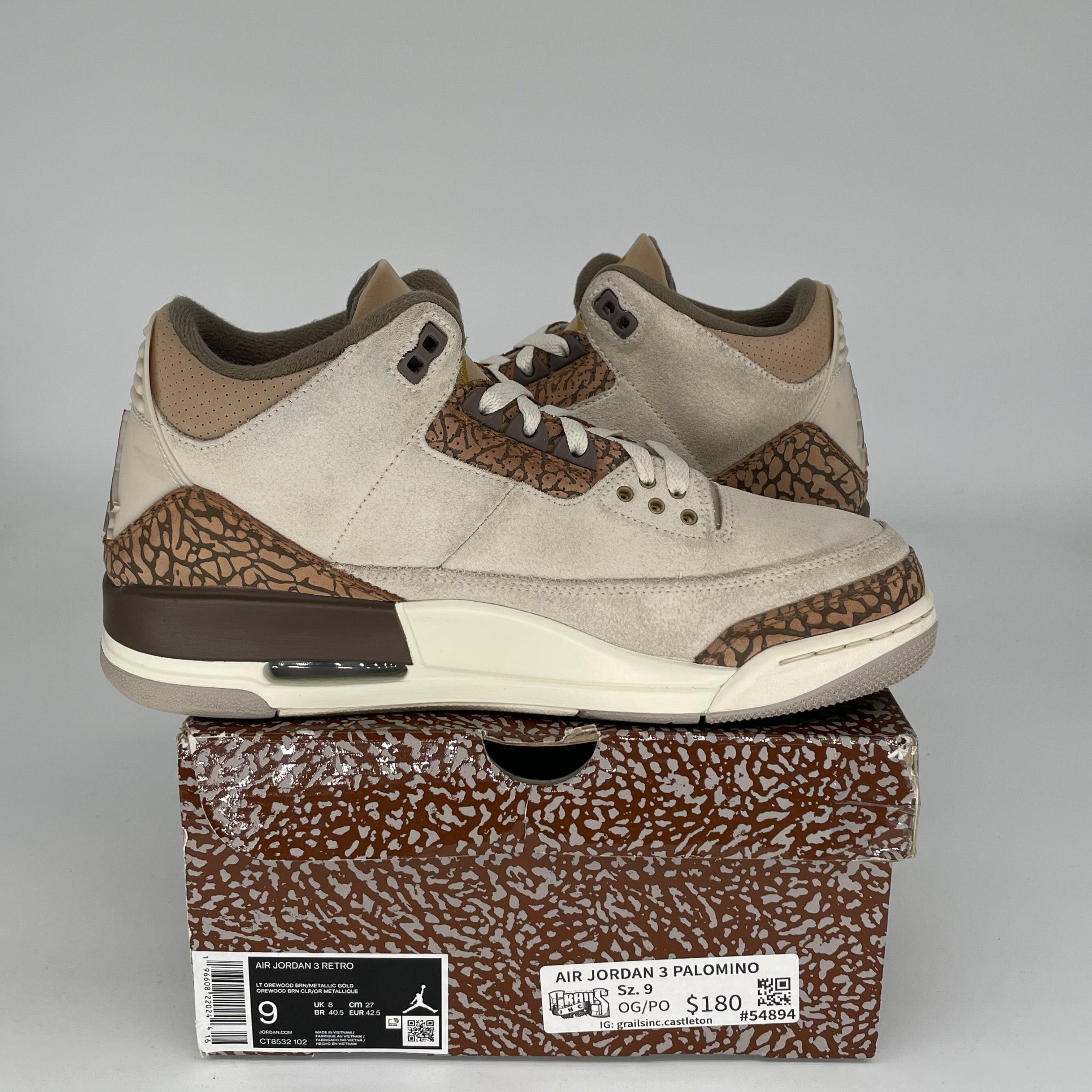 AIR JORDAN 3 PALOMINO Men's Basketball Shoes Size 9 - CT8532 102 Retro Sneakers for Casual Wear & Street Style