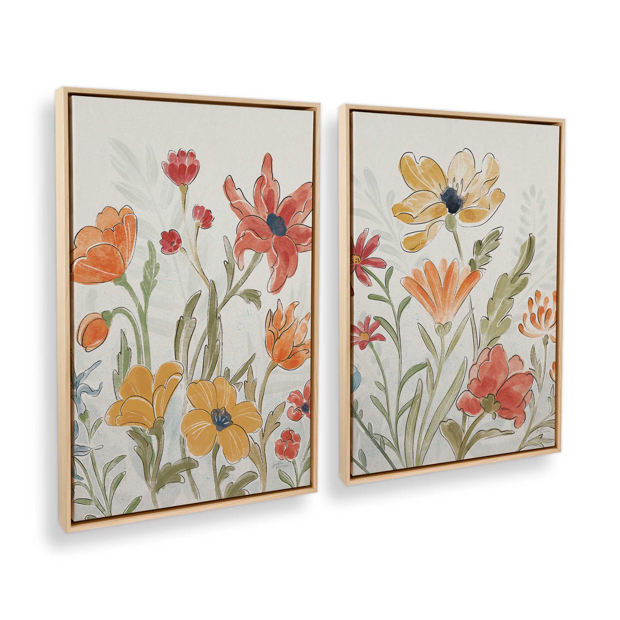 Garden Melody in Bloom Duo - Set of 2 Canvas Wall Art Prints | Floral Home Decor for Living Room, Bedroom & Office