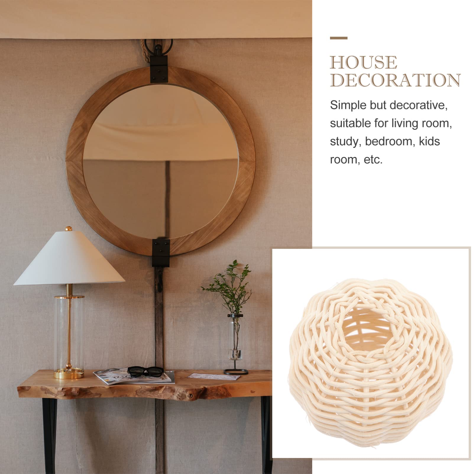 2-Pack White Woven Rattan Pendant Lamp Shades - Natural Boho Chandelier Light Covers for Bedroom, Living Room & Patio Decor - Perfect Housewarming Gift