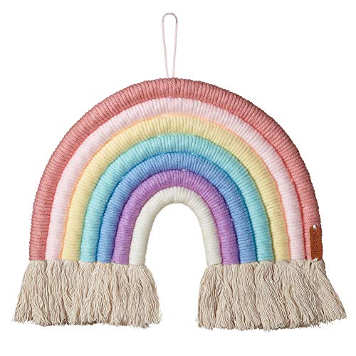 Handmade Macrame Boho Wall Hanging - Nursery & Kids Room Decor - Rainbow & Pastel Wall Art for Boys & Girls Bedroom - Medium Size - Perfect for Boho, Rainbow, or Candy-Themed Room Decor