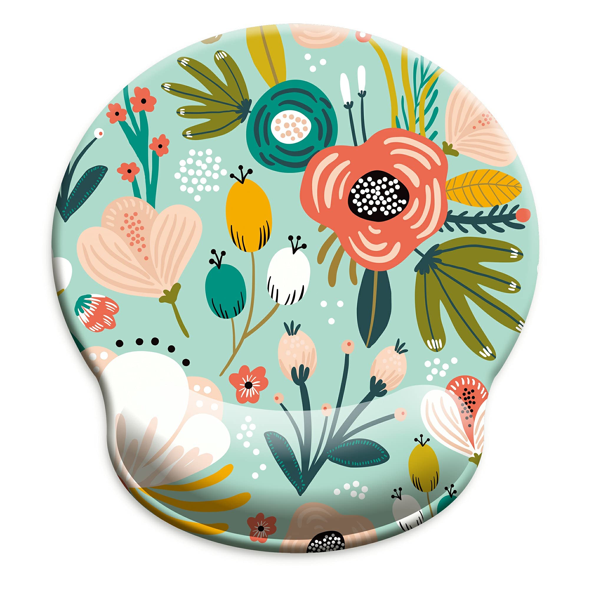 HOPONY Ergonomic Mouse Pad with Wrist Support - Gel Cushioned Computer Mouse Pad with Wrist Rest for Pain Relief, Non-Slip Rubber Base (9x10 Inches, Mint Floral Teal) - Perfect for Office, Gaming & Long Computer Work Sessions