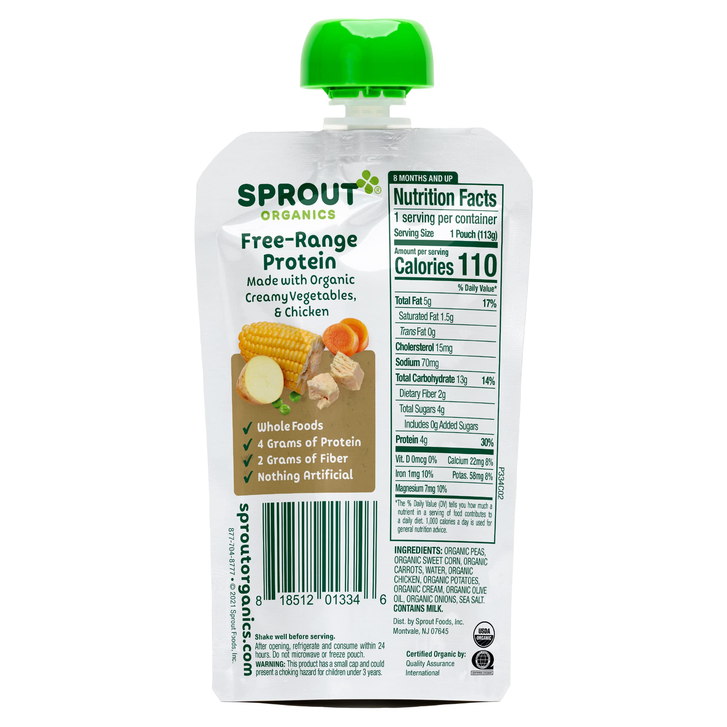 Organic Baby Food Pouches Stage 3 - Creamy Vegetables with Chicken | 4 Oz (Pack of 12) | USDA Certified | Non-GMO | Gluten Free | Perfect for On-the-Go Meals & Toddler Snacks