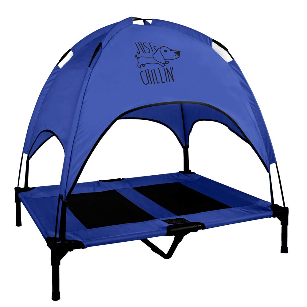 Floppy Dawg Just Chillin' Elevated Dog Bed - Portable Raised Cooling Cot with Removable Canopy Shade for Indoor & Outdoor Use - Breathable Mesh Fabric for Comfort - Perfect for Backyard, Patio, Camping & Travel with Your Pet