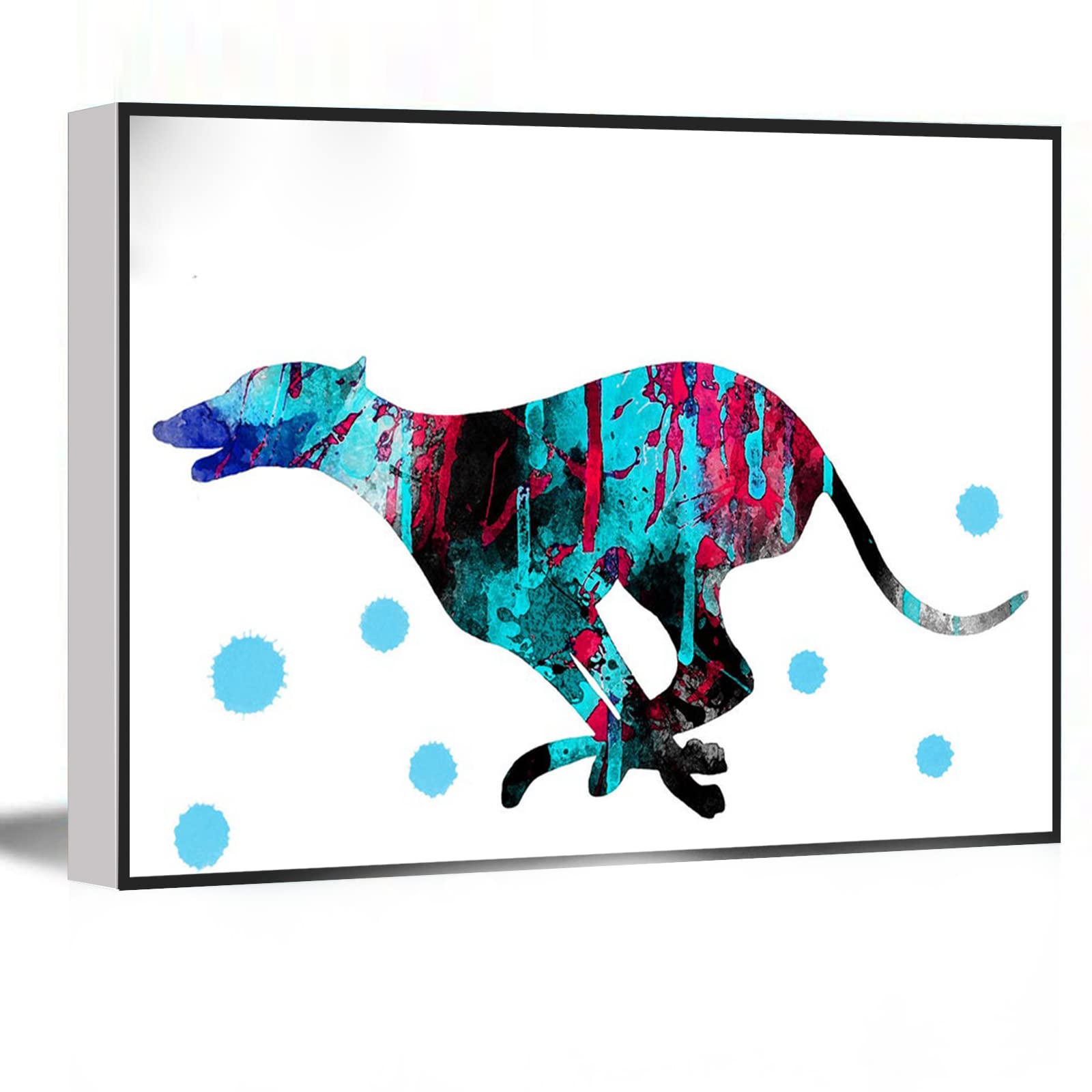 Greyhound Dog Watercolor Print - Abstract Greyhound Art for Kids Room, Bedroom & Office Decor - 16x24 Inch Framed Modern Canvas Wall Art - Perfect for Pet Lovers & Home Decoration