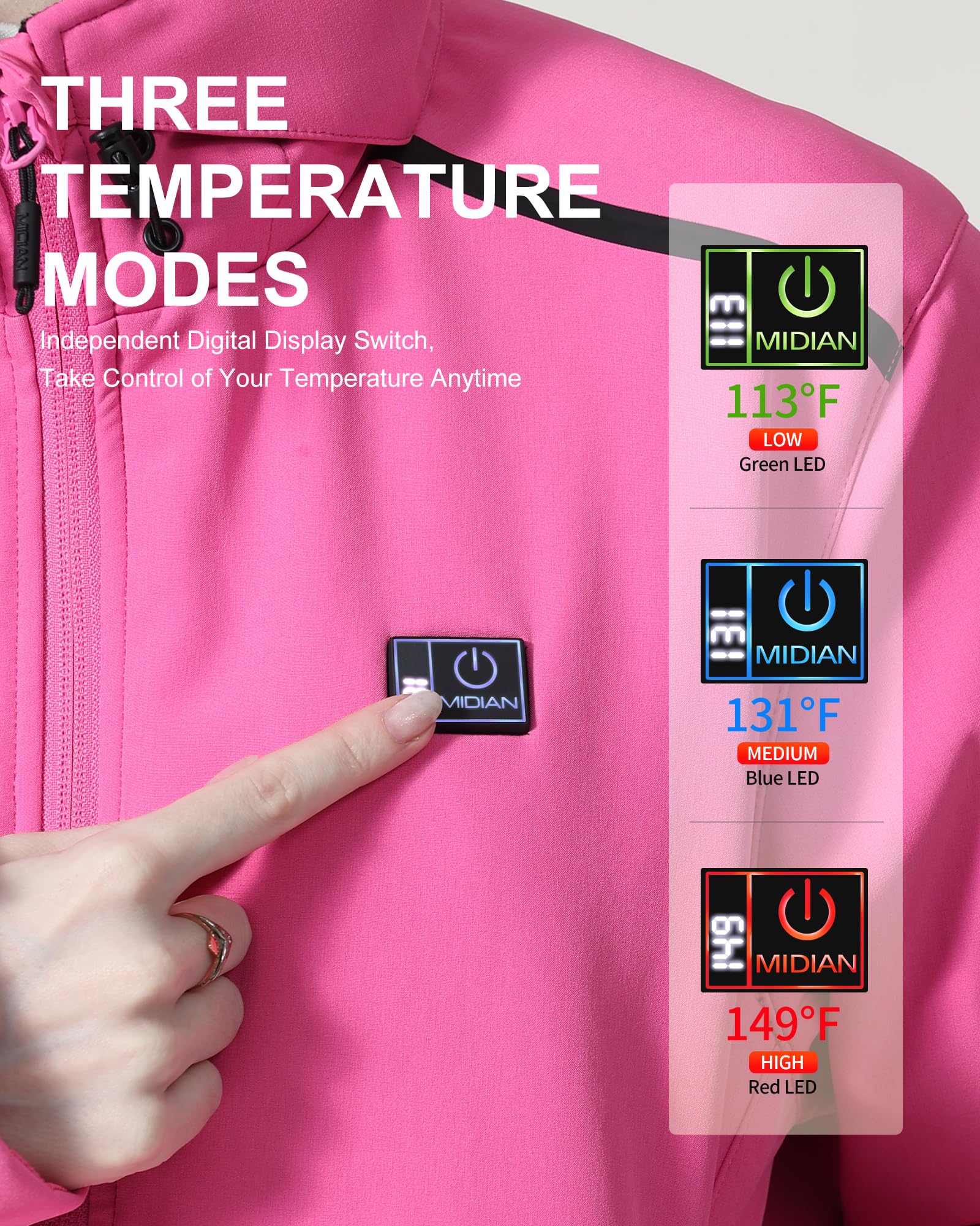 Women's Heated Jacket with 8 Heat Zones & Battery Pack - Soft Shell Down Insulated Winter Coat, Foldable Hood & Overheat Protection - Perfect for Outdoor Activities, Skiing, Hiking & Cold Weather Commutes
