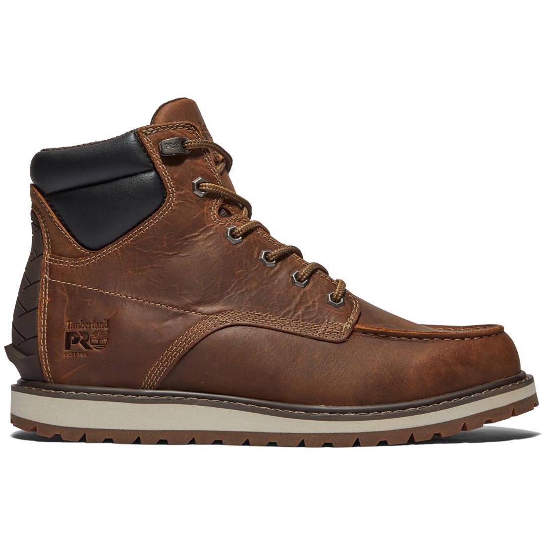 6 Inch Soft Toe Wedge Work Boots for Men - Comfortable Brown Leather Safety Shoes for Construction, Landscaping & Outdoor Work