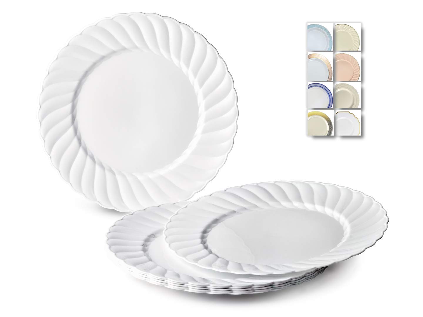 240-Pack Heavyweight Disposable Plastic Plates for Wedding & Party - 7.5'' Appetizer/Dessert Plates in Elegant White Blossom Design | Perfect for Bridal Showers, Birthday Celebrations & Catering Events