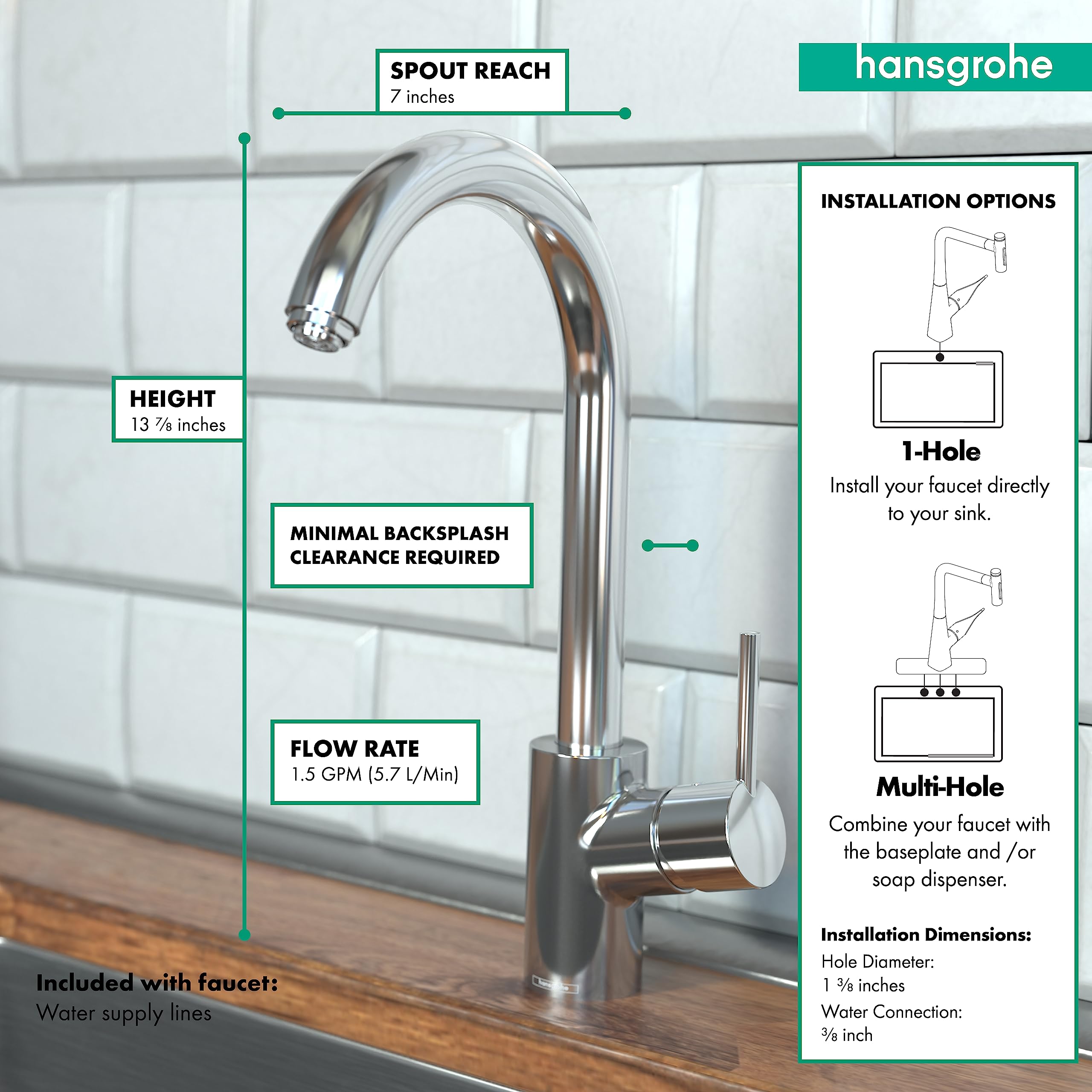 hansgrohe Talis S Chrome High Arc Kitchen Faucet with Swivel Spout - Modern Pull-Down Sprayer for Sink - Brushed Nickel Finish 04870000 - Perfect for Cooking, Washing Dishes & Food Prep