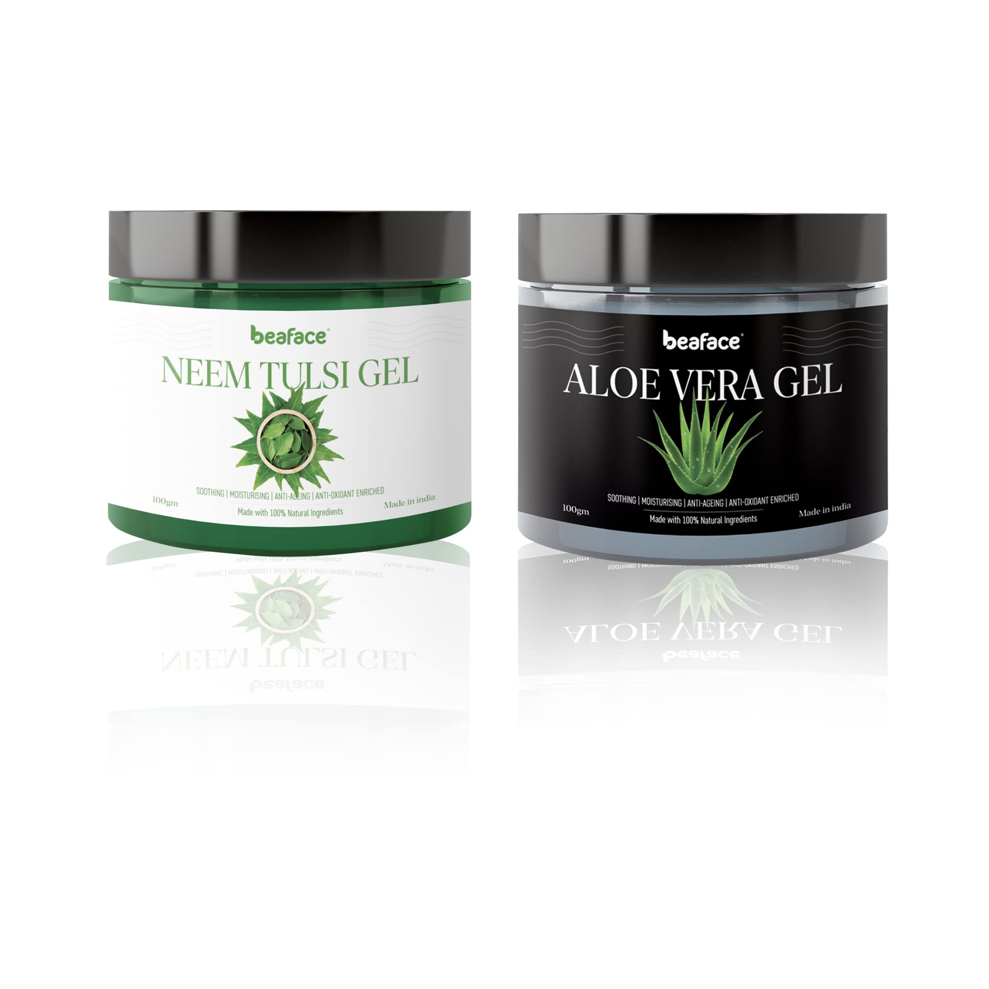 Organic Neem & Tulsi Face Wash Gel 100g + Aloe Vera Gel 100g Combo Pack (2-Piece Set) for Acne, Oily Skin & Hydration - Daily Skincare Routine, Face Cleansing & Moisturizing