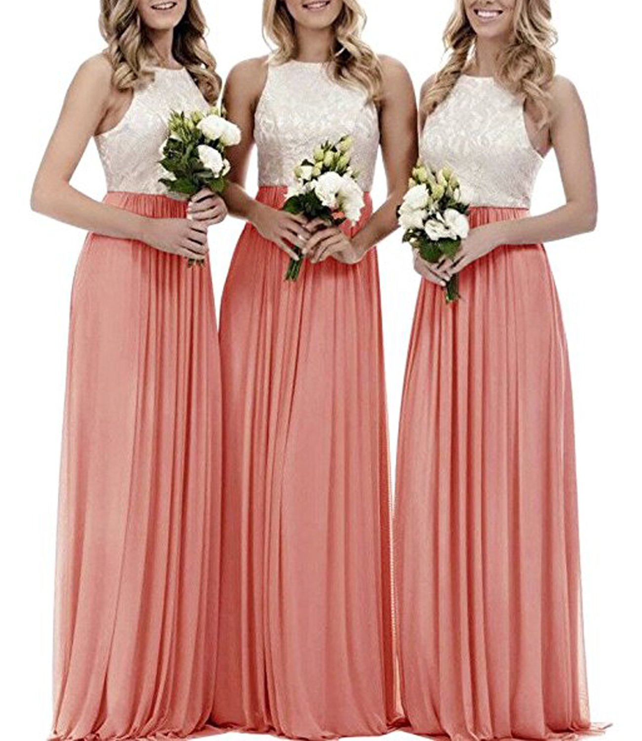 Elegant Women's Chiffon Halter Lace Bridesmaid Dress - Long Blush Wedding Party Gown Size 26 | Perfect for Formal Events, Bridal Showers & Evening Occasions