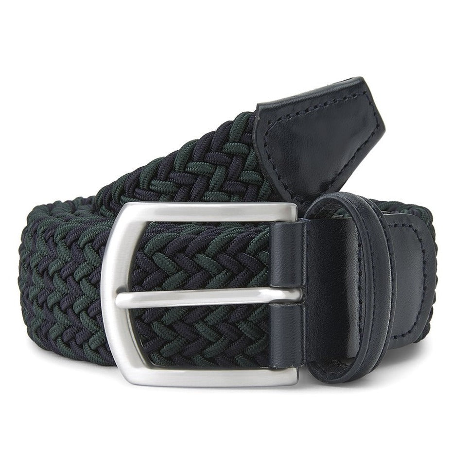 Premium Navy & Green Elastic Belt with Silver Buckle - Adjustable Waistband for Men & Women - Perfect for Casual Wear, Office Outfits & Outdoor Activities