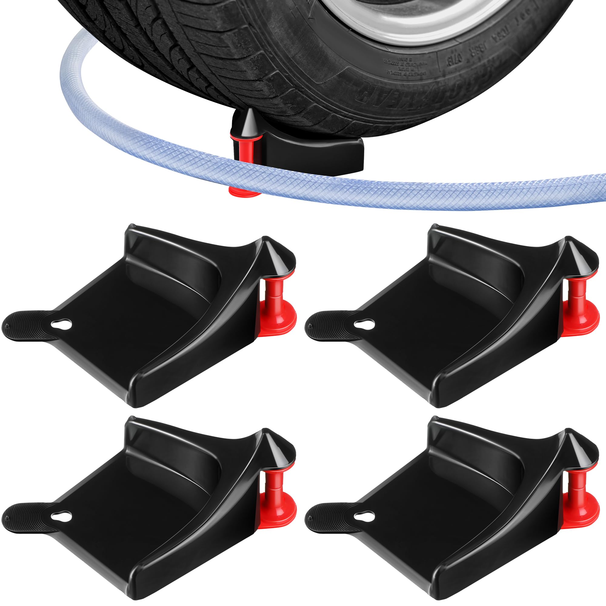 4Pcs Car Hose Guide - Tire Hose Roller for Car Washing & Detailing | Prevents Hose Stuck Under Wheels | Durable Plastic Wash Tool (Black) for Pressure Washer Safety