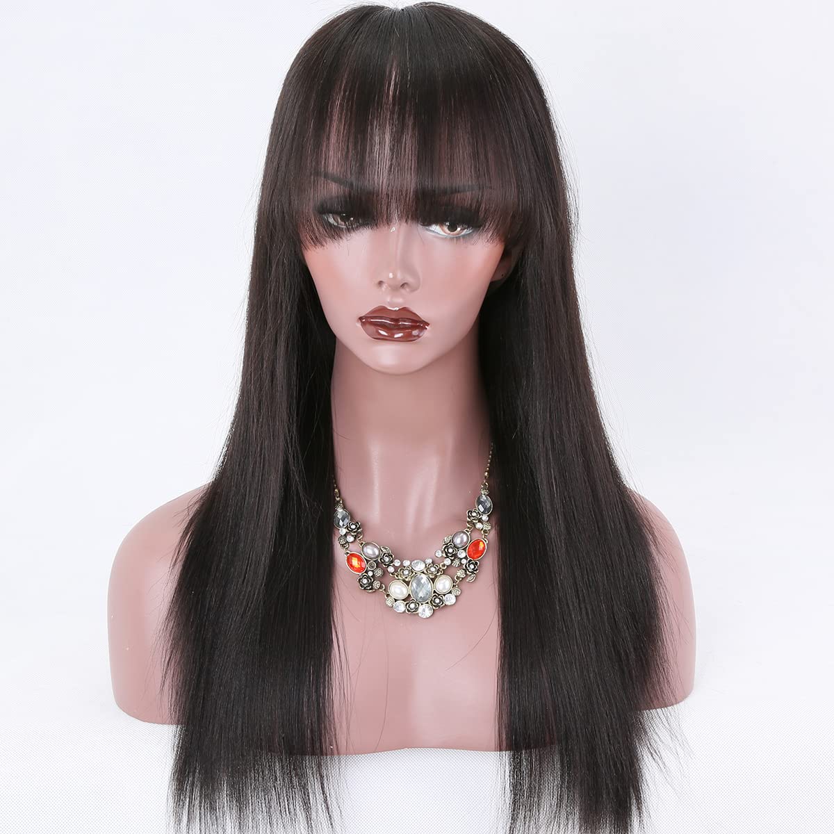 360 Lace Front Human Hair Wigs Pre Plucked Bleached Knots - Light Yaki Straight 16 Inch Glueless Lace Wig with Bangs 150% Density for Black Women | Natural Color | Perfect for Daily Wear, Parties & Special Occasions