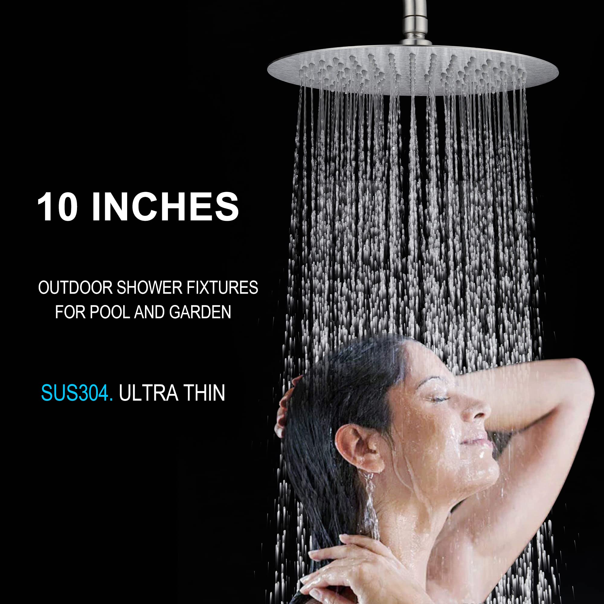 Stainless Steel 304 Outdoor Shower Kit - Brushed Nickel Finish, High Pressure Shower Head with Handheld Sprayer, Complete Shower System for Poolside, Garden, Beach & RV Use