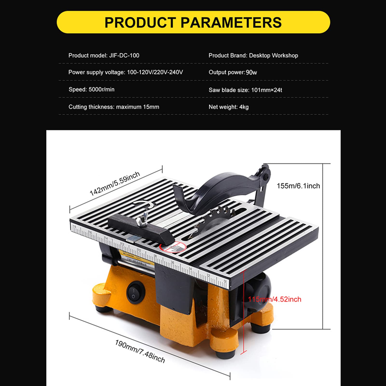 Mini Table Saw Cutting Machine - Portable Electric Benchtop Saw with 2 Blades for Wood, Plastic & Glass | DIY Woodworking, Model Crafts & Home Projects | Compact Tabletop Saw for Precise Cutting, Polishing & Grinding