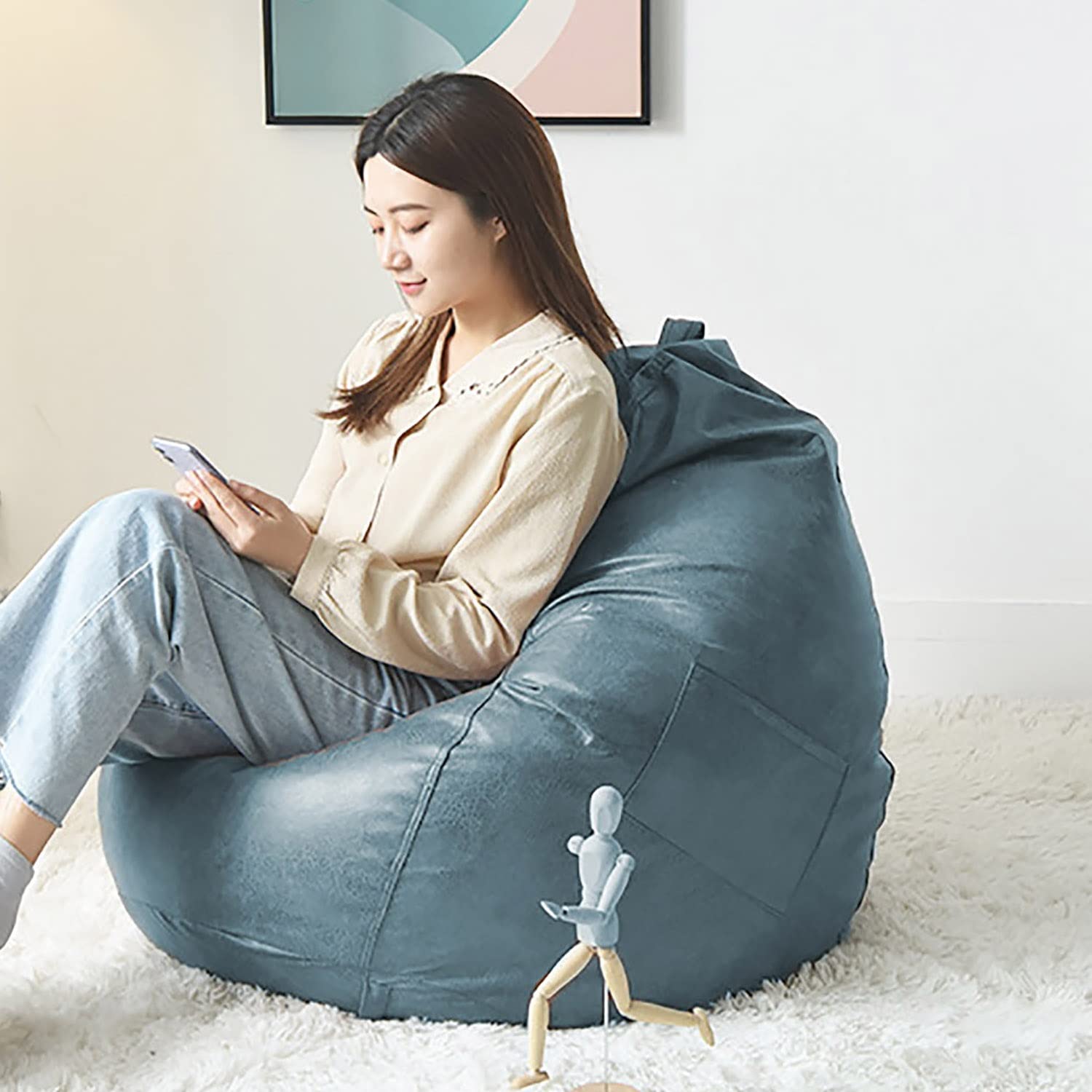 Waterproof Tech Cloth Bean Bag Chair Cover - No Filler Included - 80x90cm Blue Storage Organizer for Kids Plush Toys & Memory Foam Bean Bags - Perfect for Living Room, Playroom & Bedroom Decor