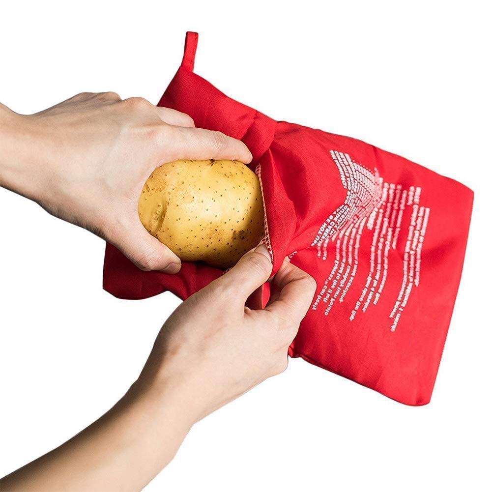 3 Pack Reusable Microwave Potato Cooking Bags - Fast & Easy Baked Potato Maker Pouch for Perfect Potatoes Every Time (Red) - Ideal for Quick Meals, Camping & Dorm Cooking